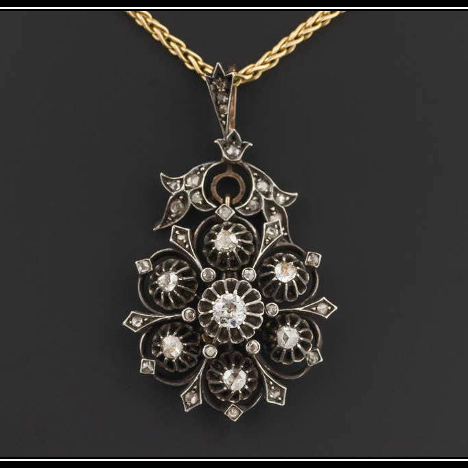 Victorian Diamond Pendant Silver Topped 14k Gold