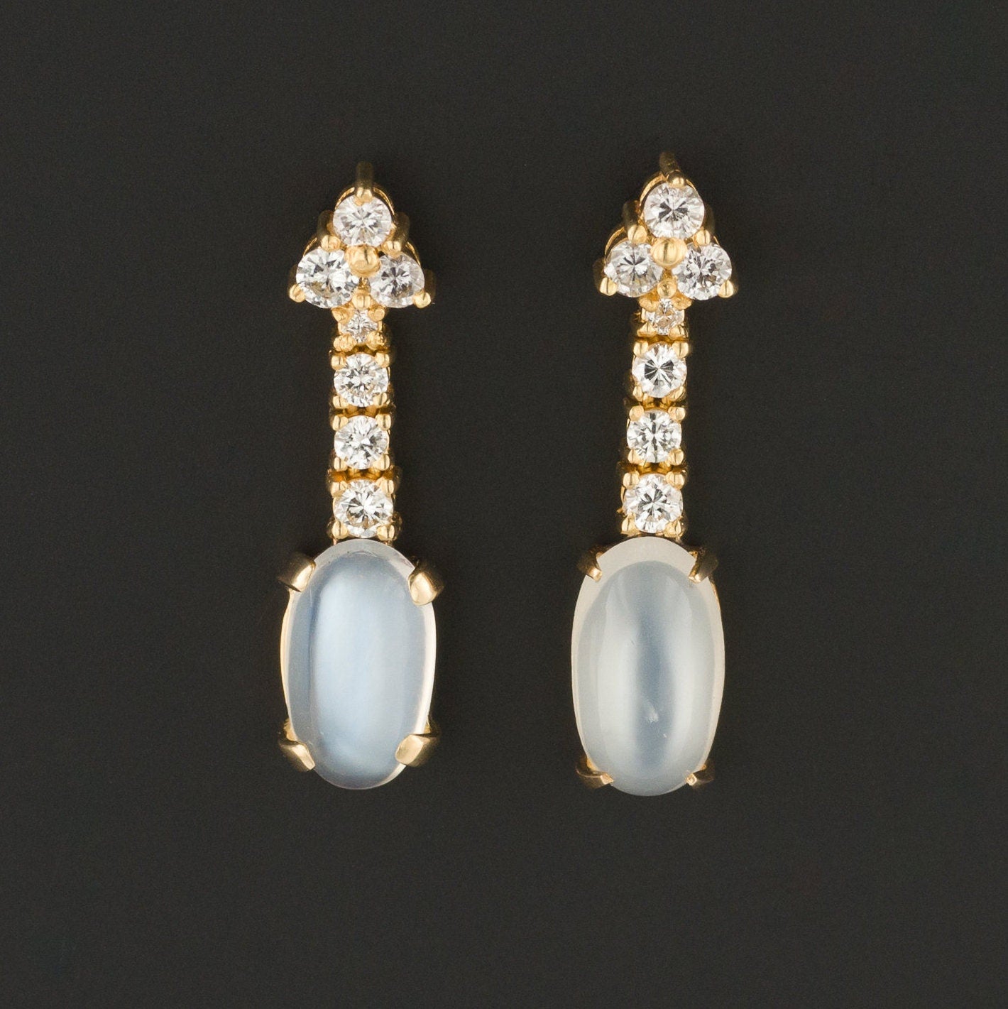 Vintage Moonstone and Diamond Earrings of 18k Gold