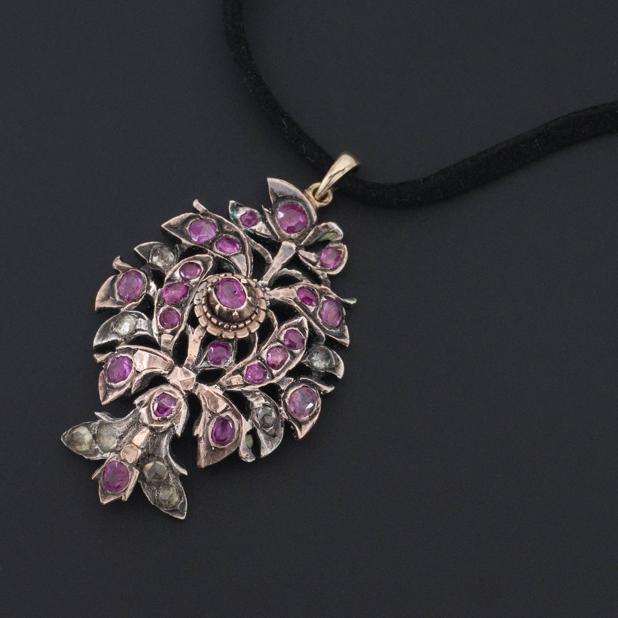 Antique Ruby Necklace of Silver
