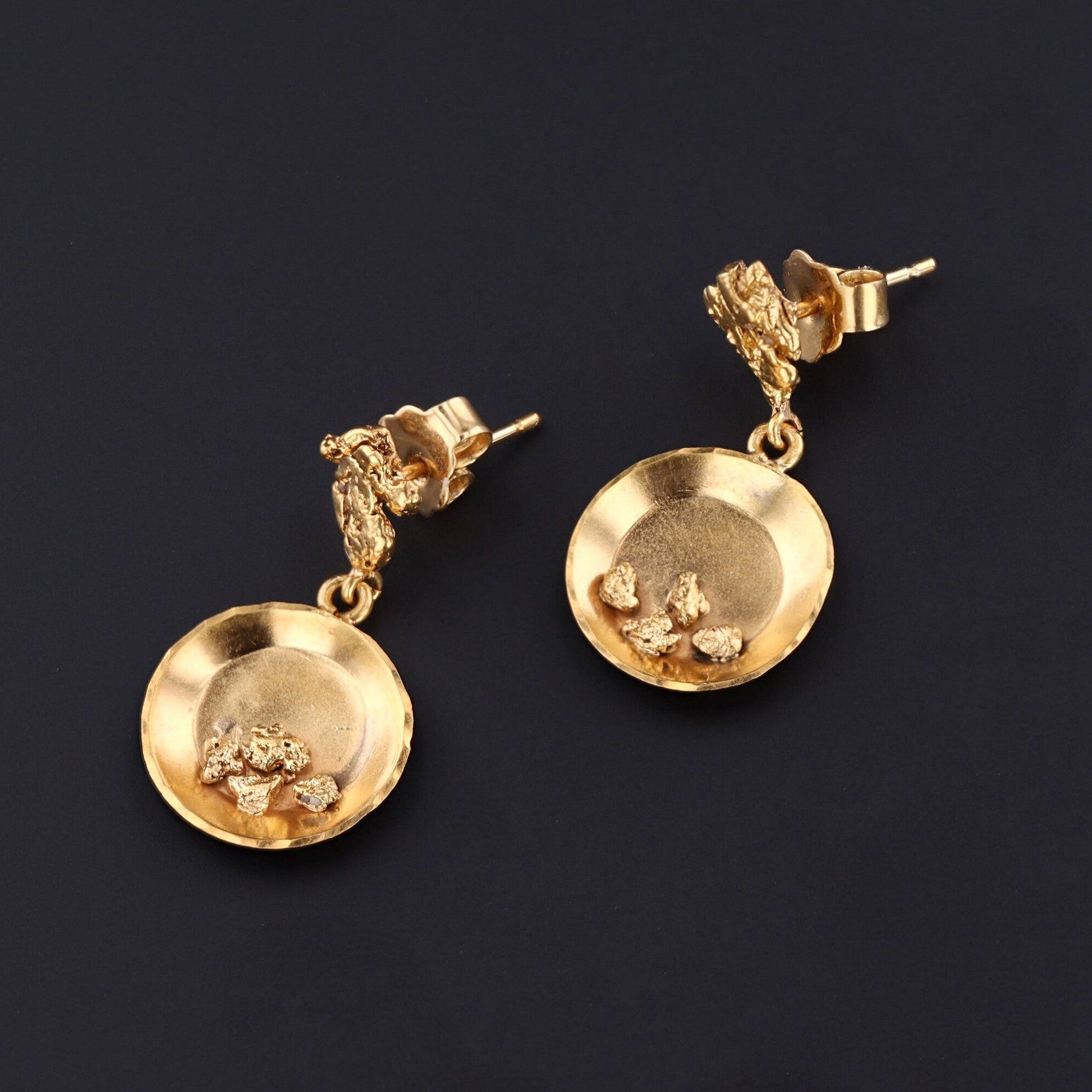 Vintage Gold Nugget Novelty Earrings of 10k Gold