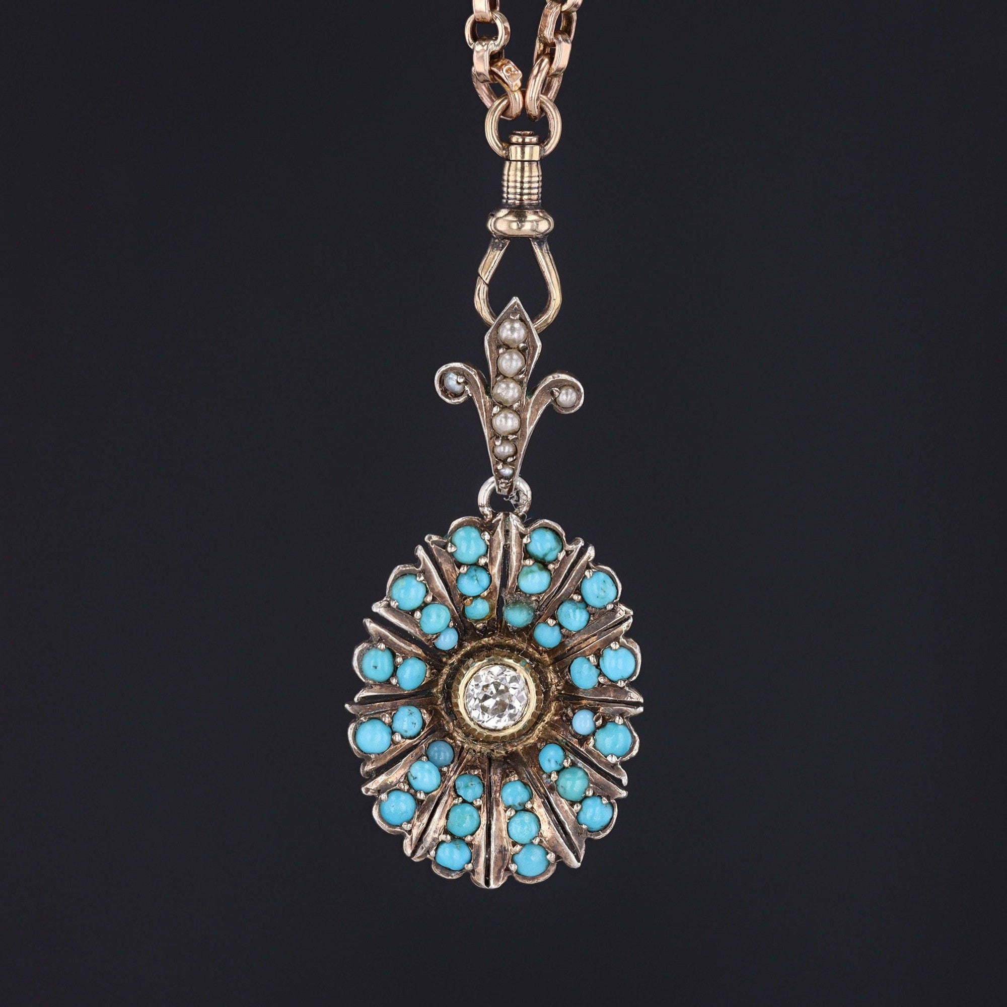 Antique Turquoise and Diamond Pendant