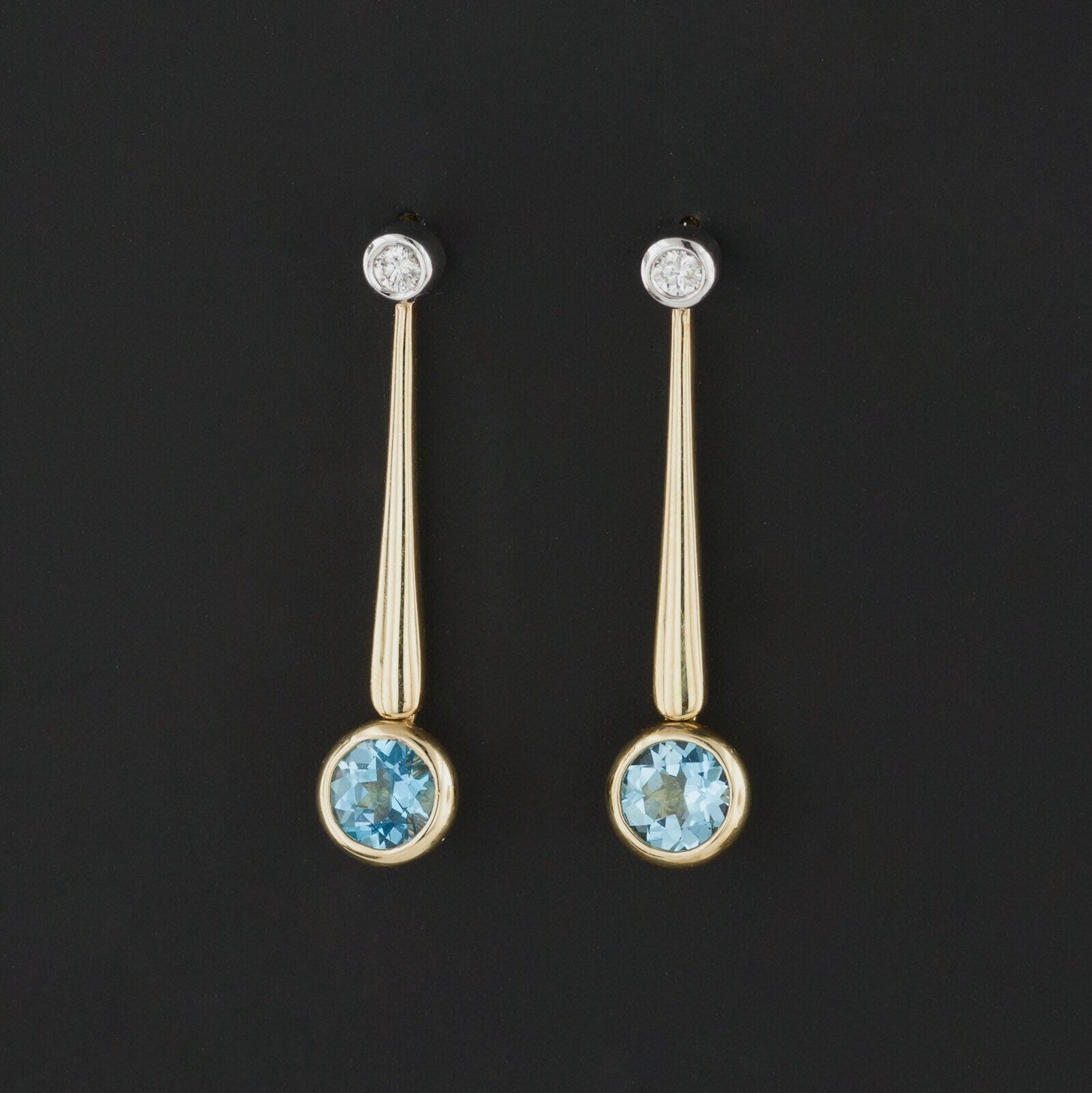 Vintage Blue Topaz and Diamond Earrings of 14k Gold