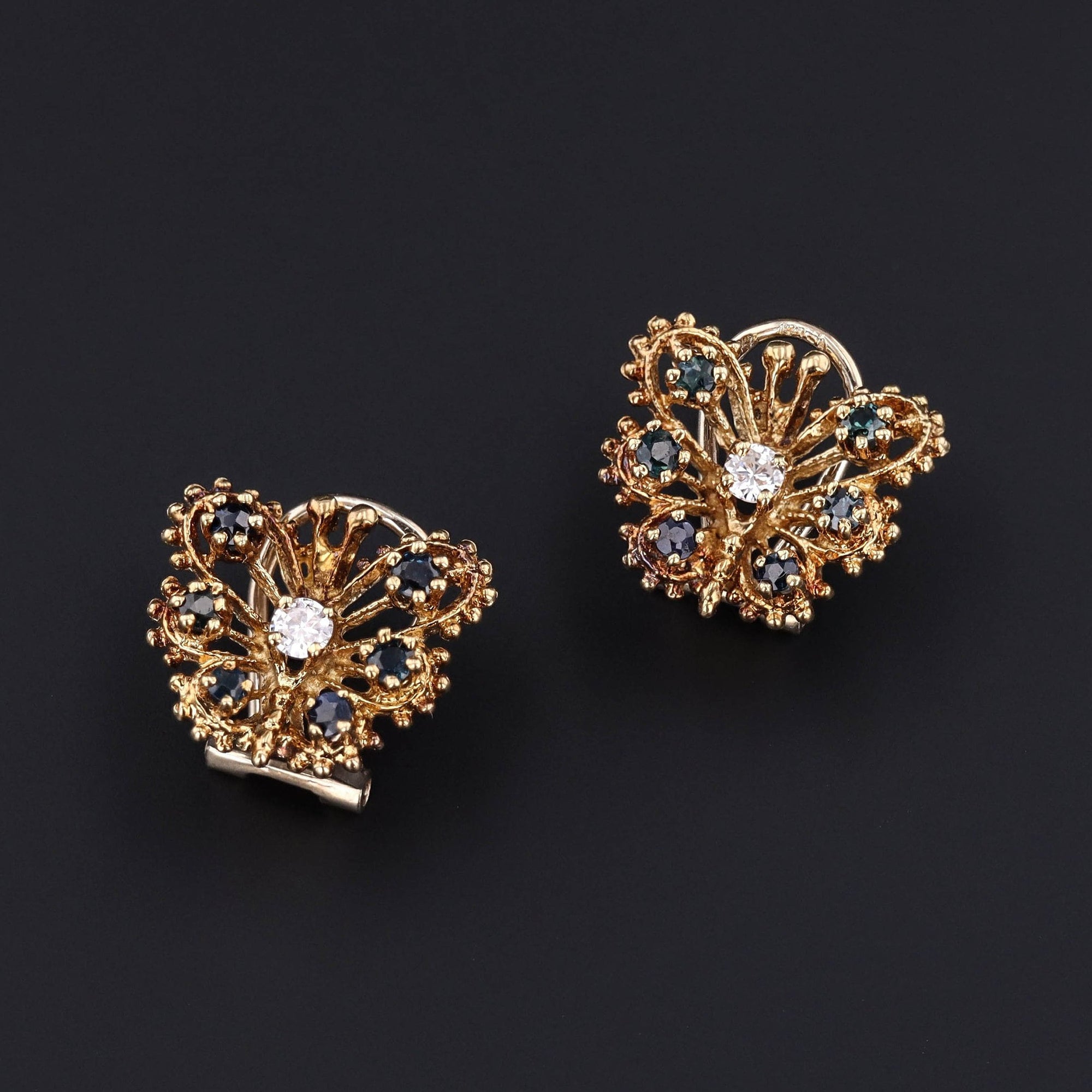 Vintage Butterfly Earrings with Sapphires and Diamonds of 14k Gold