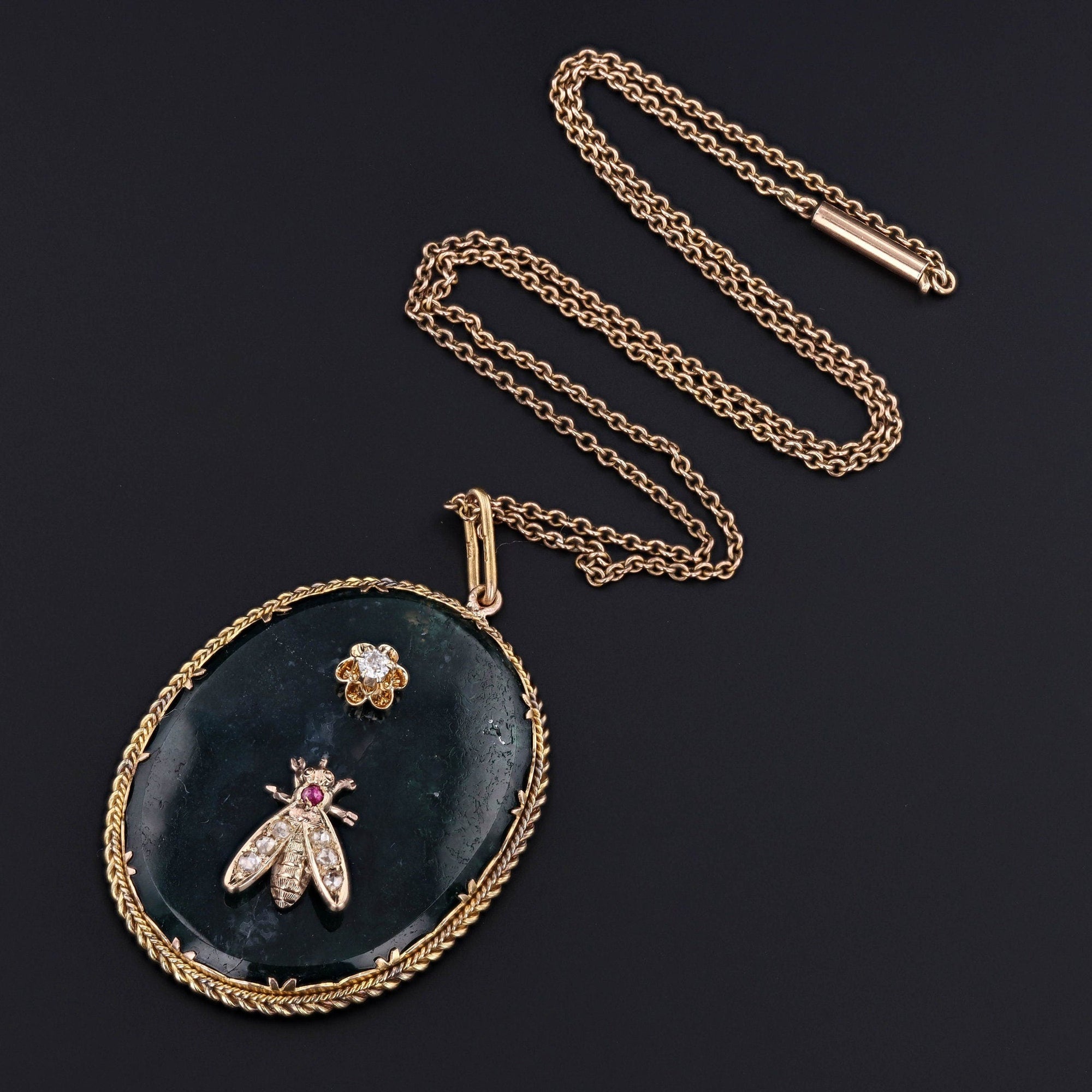 Antique Insect on Agate Conversion Pendant of 14k Gold