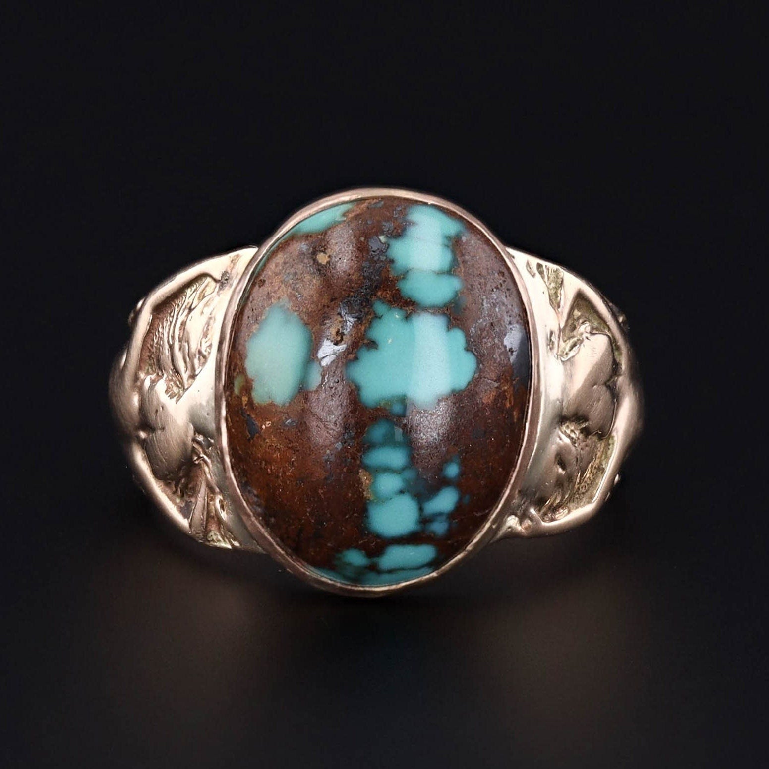 Vintage Turquoise Woman Ring of 10k Gold