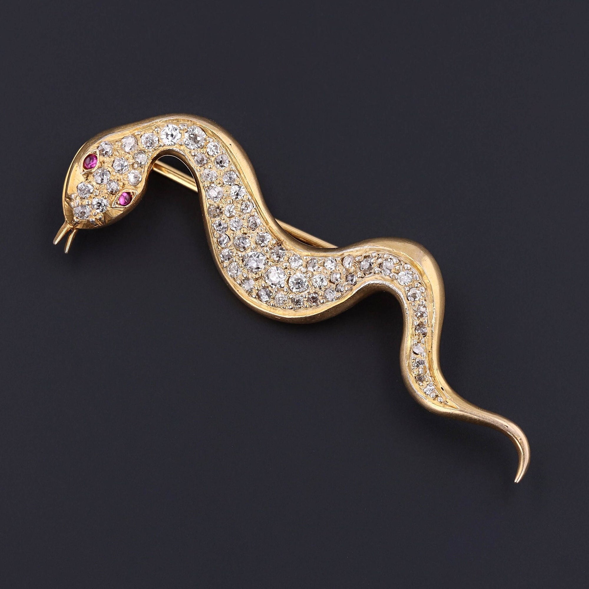 Antique Diamond Snake Brooch of 14k Gold