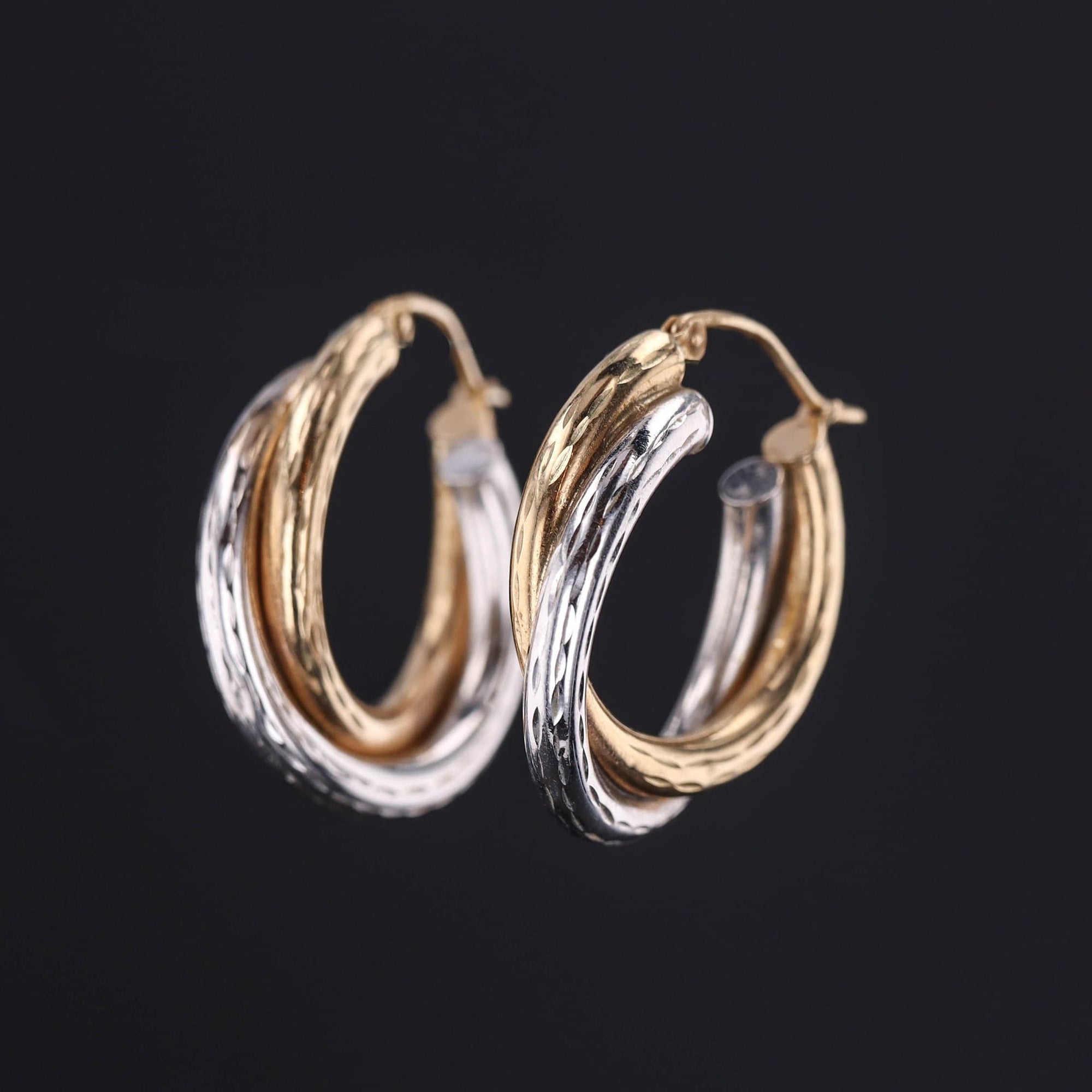 Vintage Hoop Earrings of 10k Yellow & White Gold