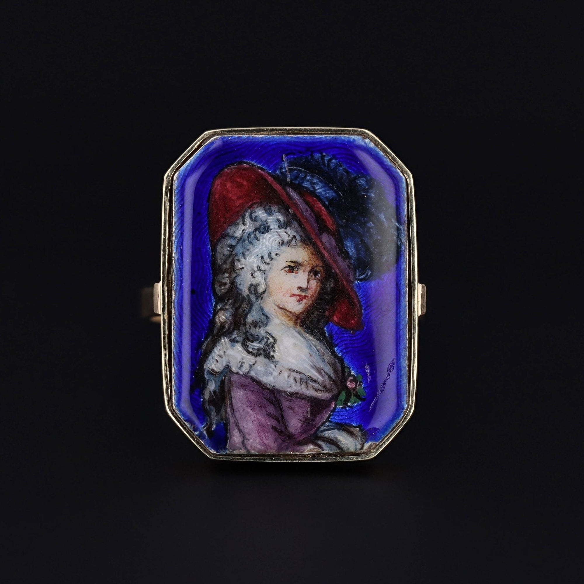 Victorian Blue Enamel Woman Conversion Ring of 14k Gold