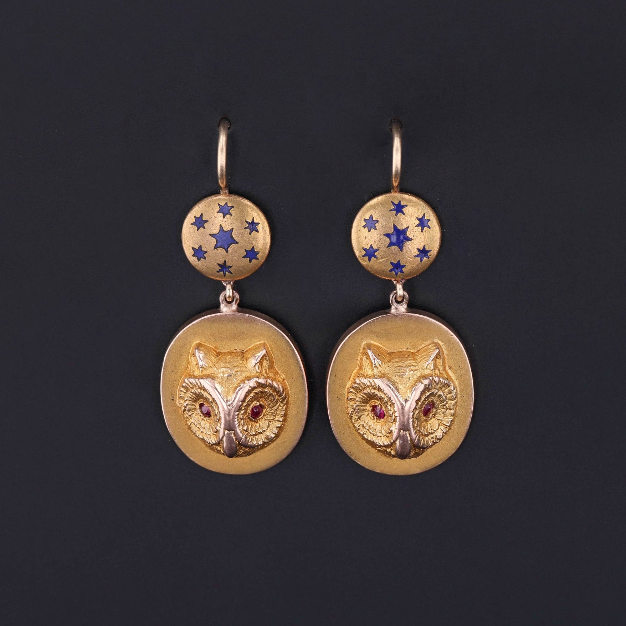 Antique Owl Conversion Earrings of 14k Gold