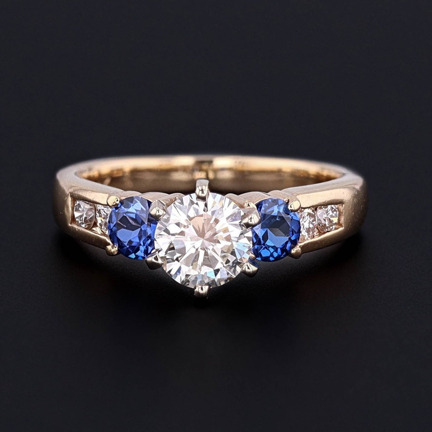 Vintage Certified Diamond and Sapphire Engagement Ring of 14k Gold