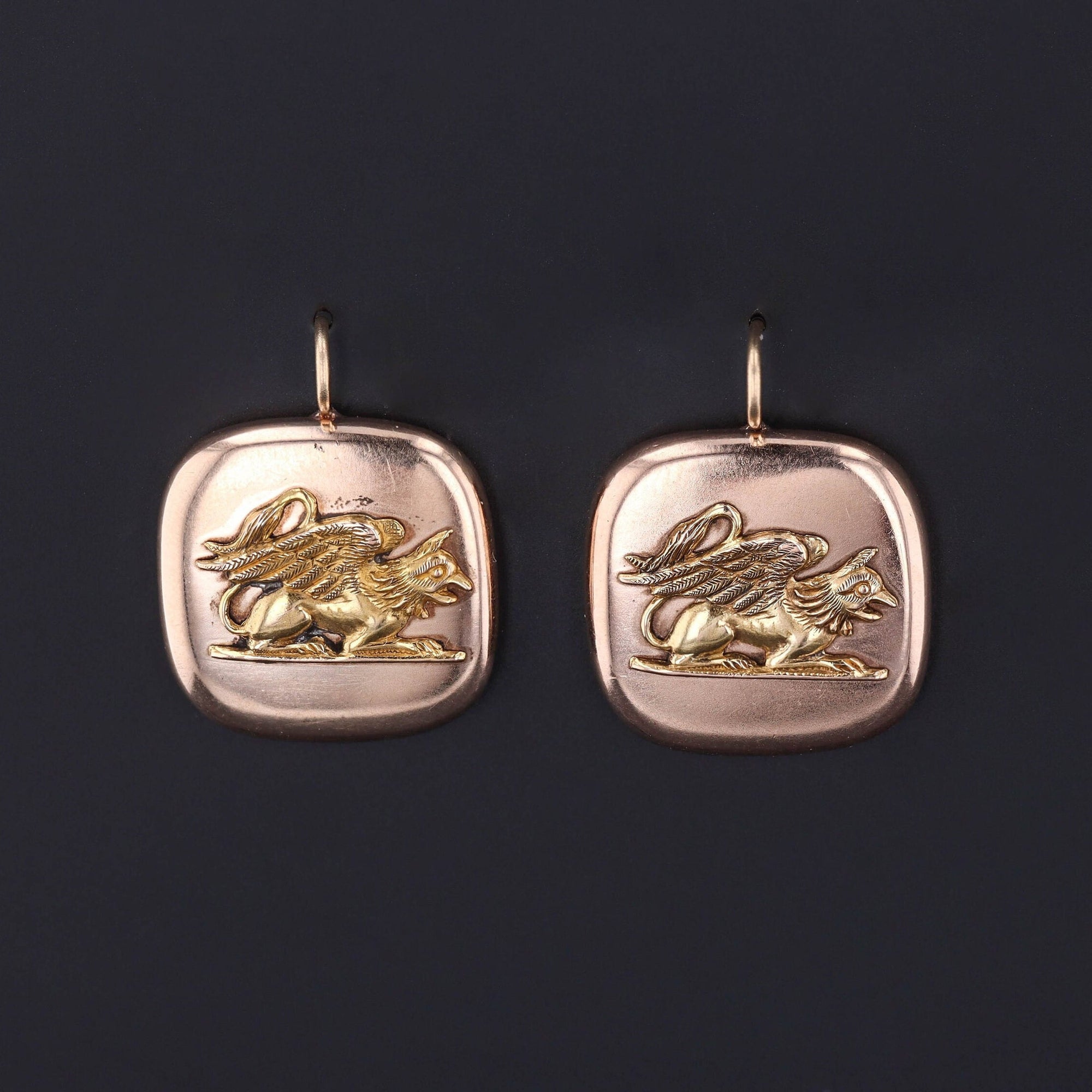 Antique Griffin Conversion Earrings of 14k Gold