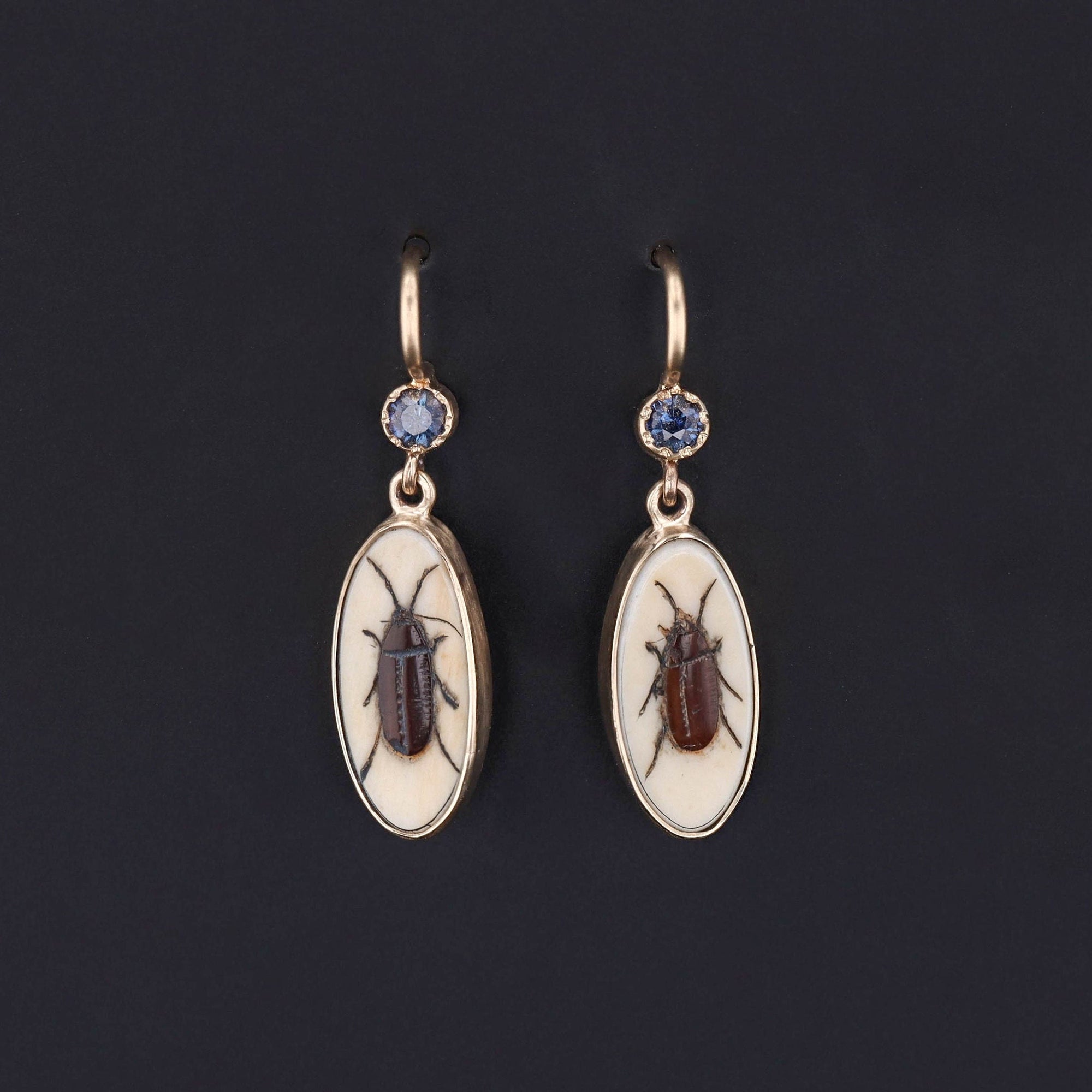 Antique Shibayama Insect Conversion Earrings of 14k Gold