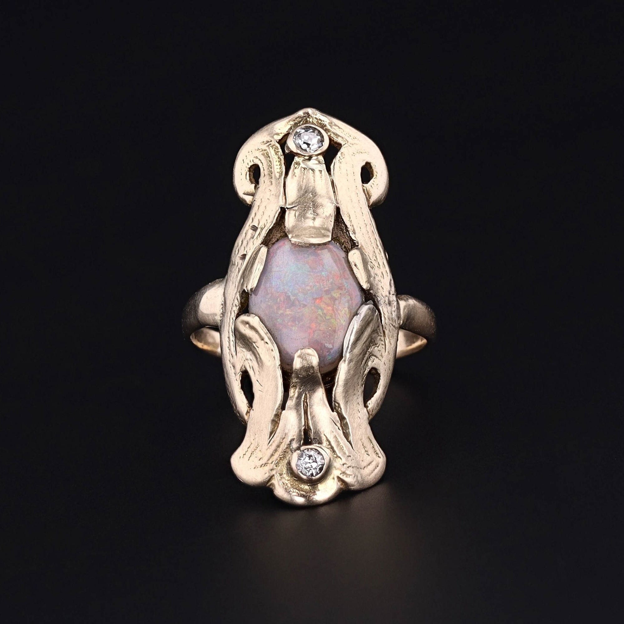Antique Opal and Diamond Ring of 10k Gold
