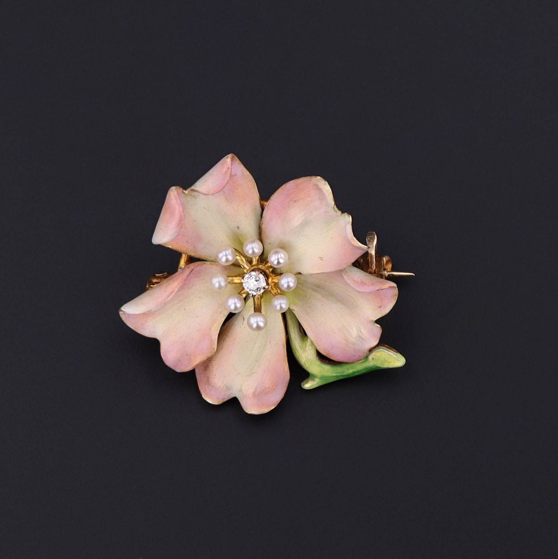 Antique Enamel Brooch of 14k Gold by Bippart and Co