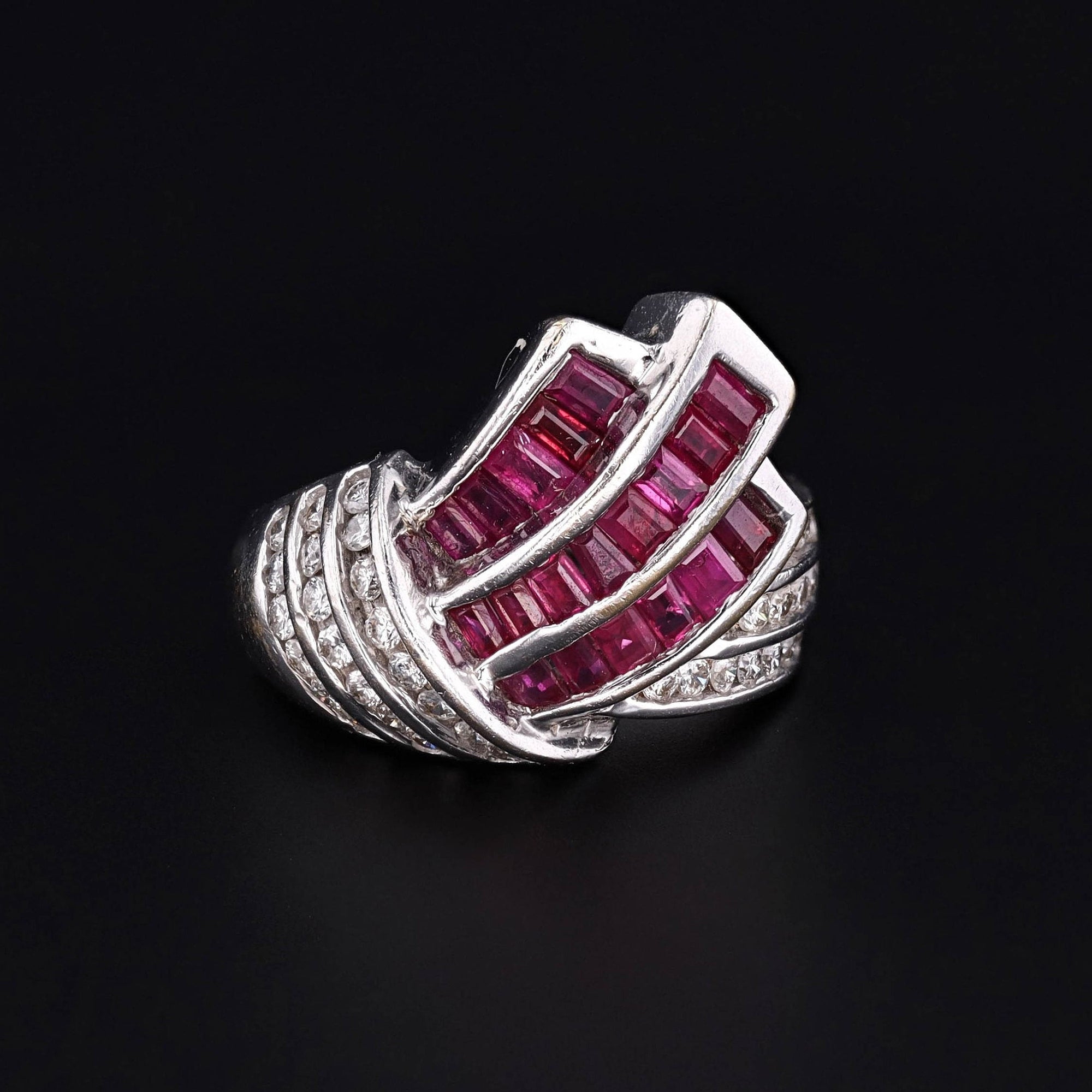 Vintage Ruby and Diamond Ring of 14k White Gold