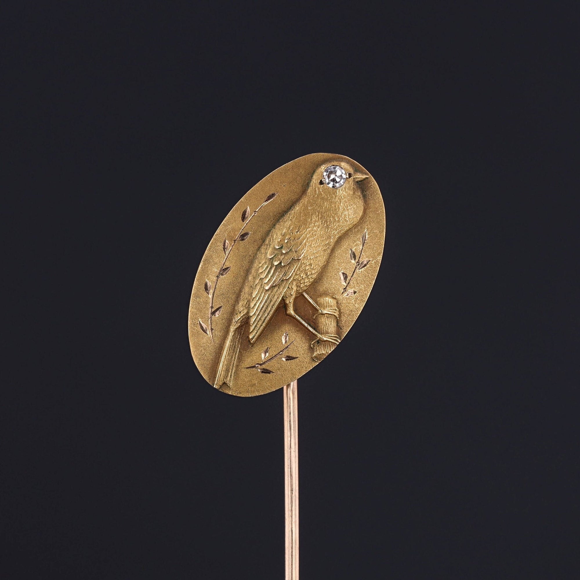 Antique Bird with Diamond Stickpin of 10k Gold