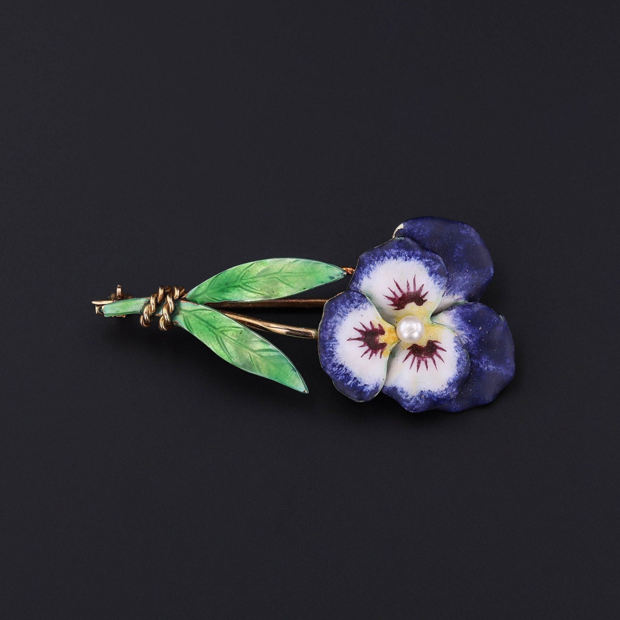 Antique Enamel Pansy Brooch of 14k Gold by Krementz and Co.