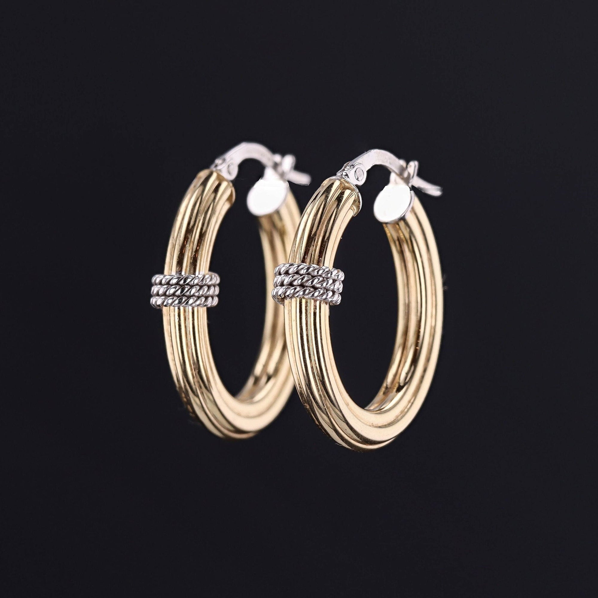 Vintage Hoop Earrings of 14k Yellow and White Gold