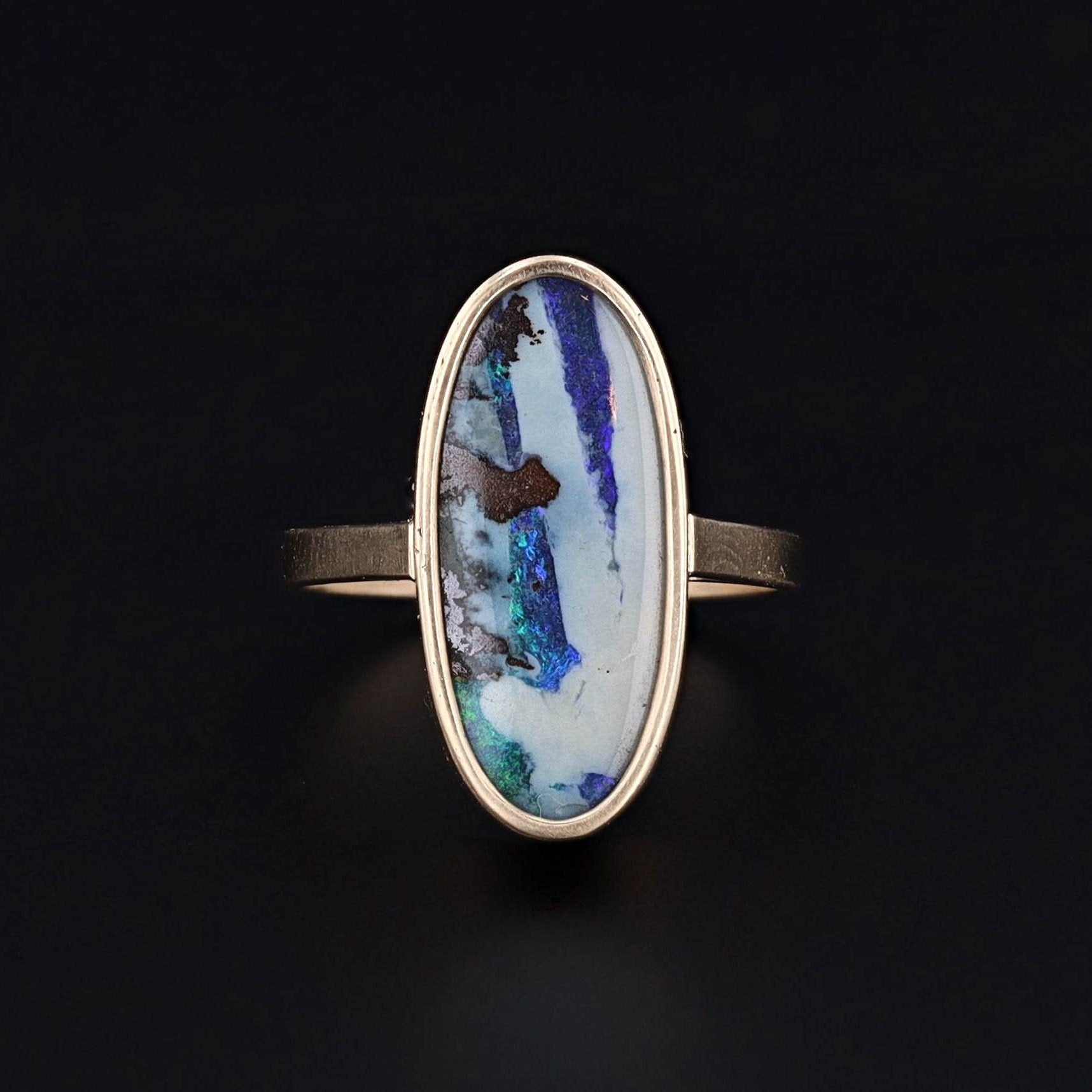 Modern Boulder Opal Ring of 14k Gold
