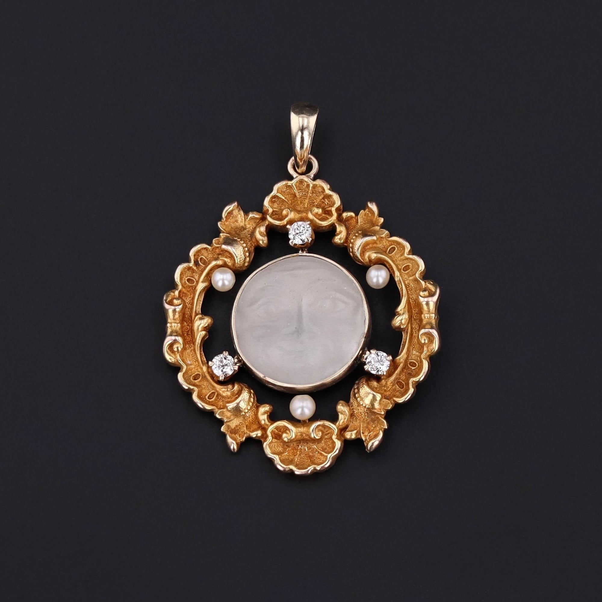 Antique Man in the Moon Conversion Pendant of 14k Gold