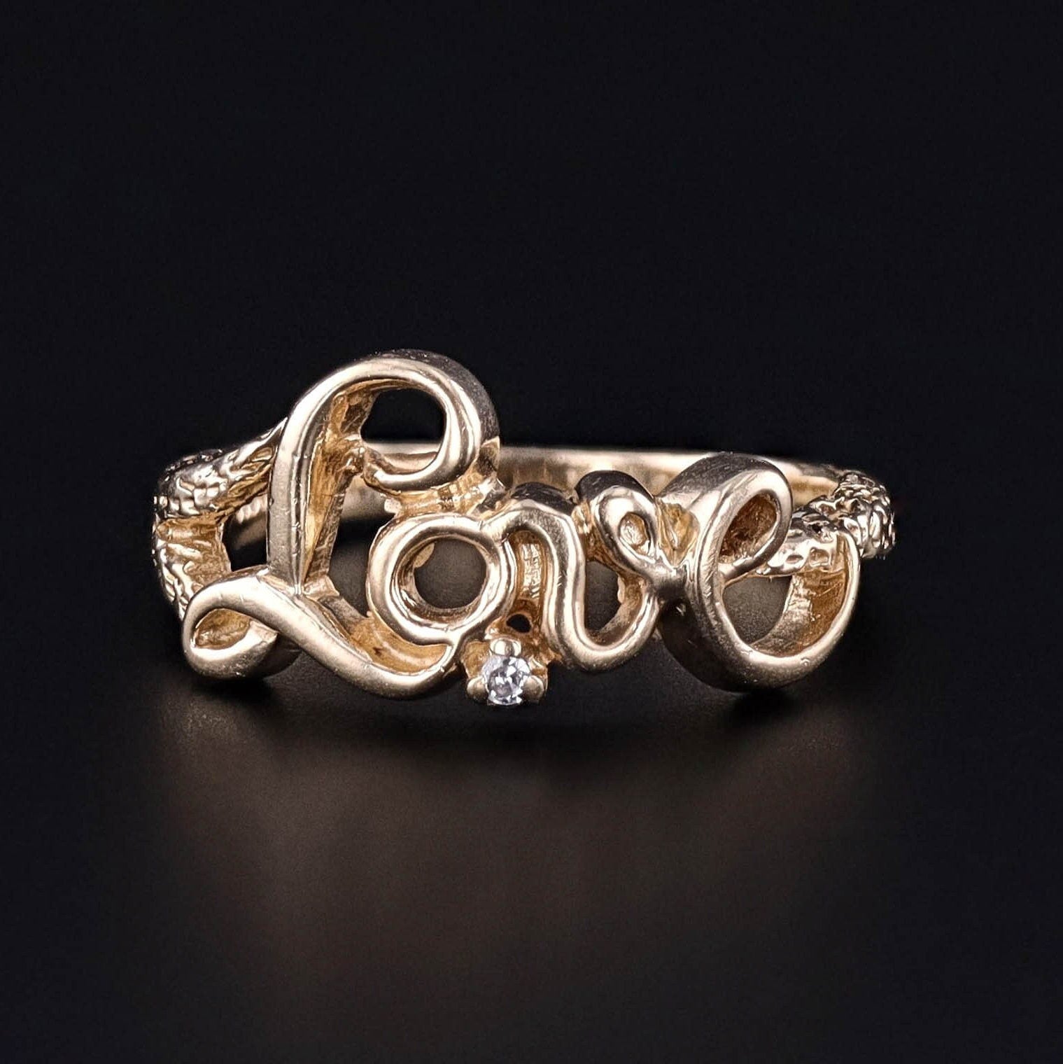 Vintage Diamond Love Ring of 14k Gold