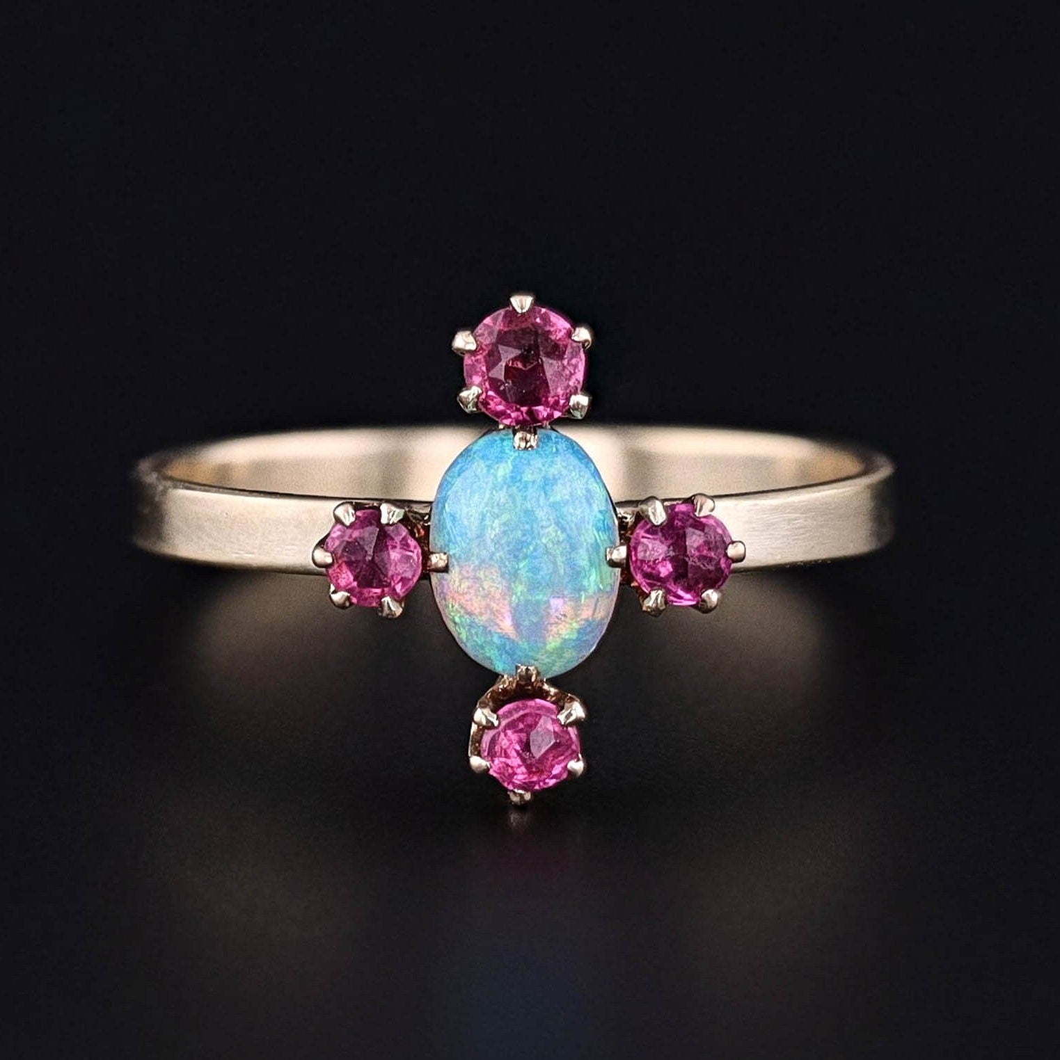 Antique Opal and Red Paste Conversion Ring of 14k Gold