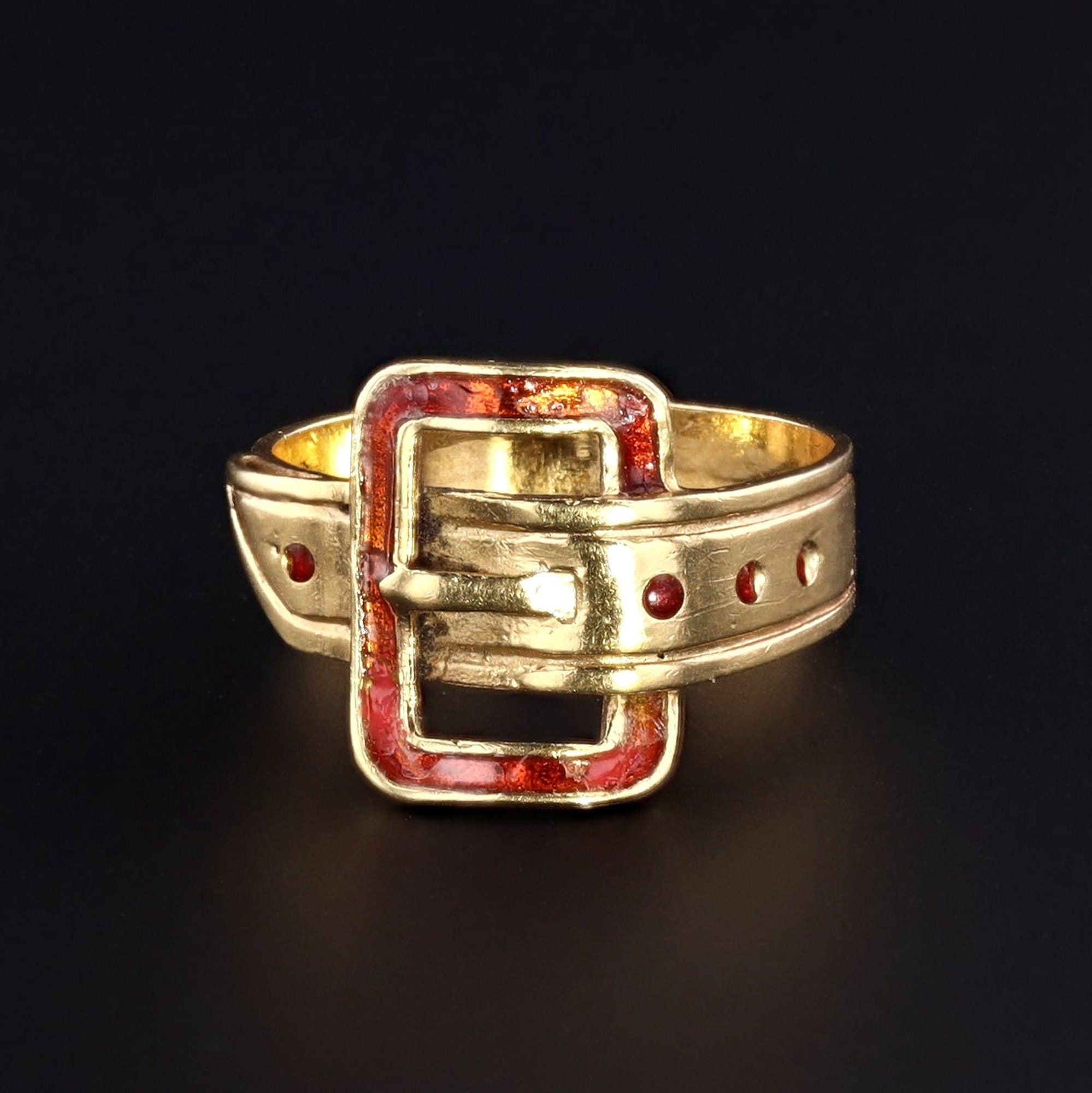Vintage Enamel Buckle Ring of 18k Gold