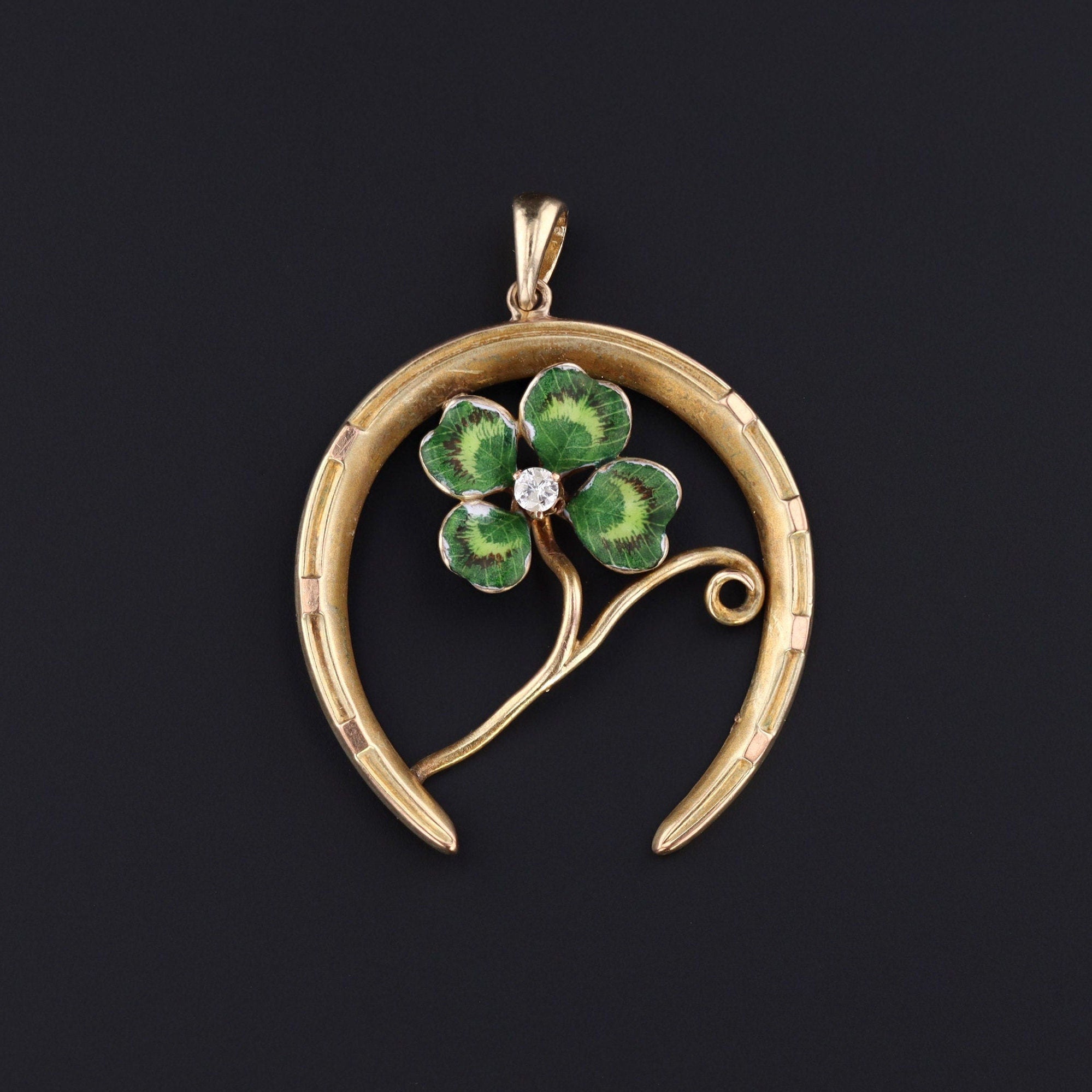 Antique Clover and Horseshoe Conversion Pendant of 10k Gold