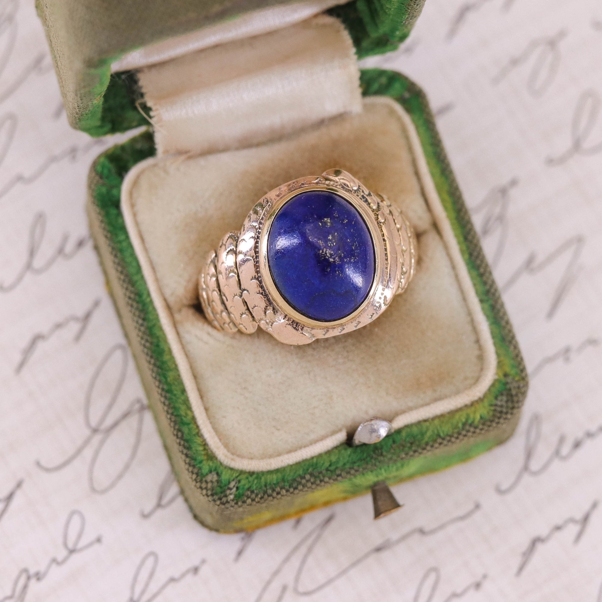 Antique Lapis Lazuli Snake Ring of 10k Gold