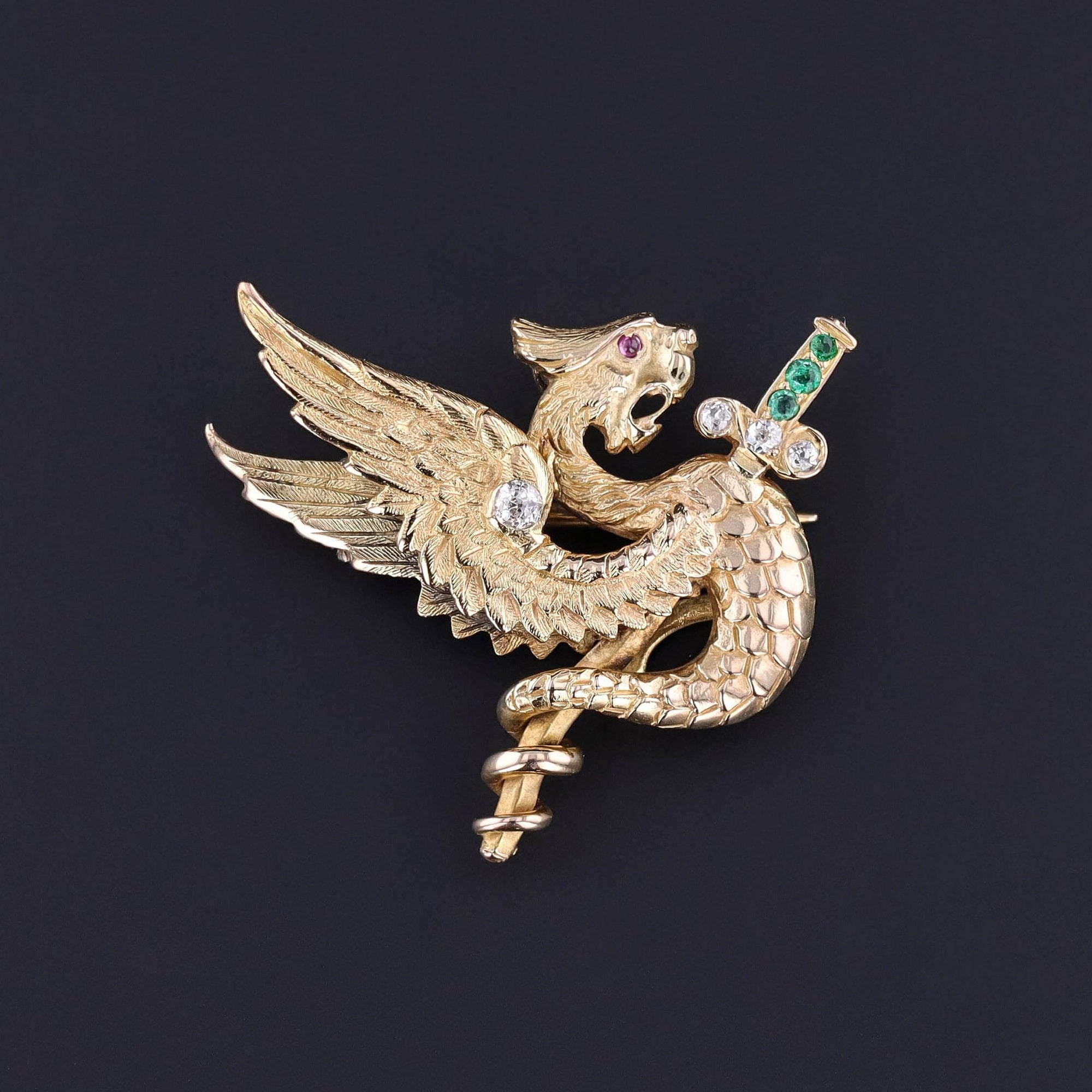 Antique Griffin Pin of 14k Gold