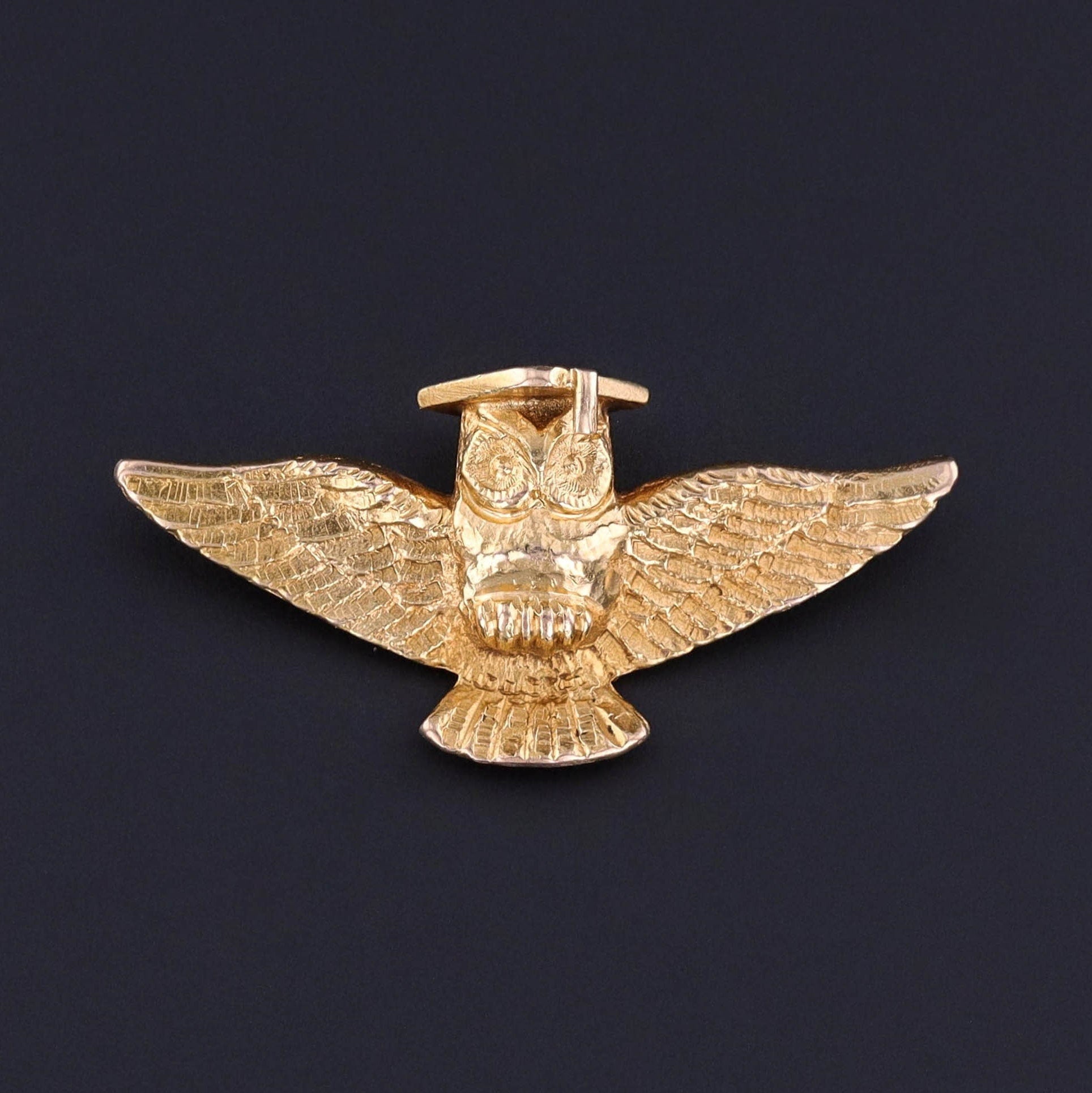 Vintage Yale Record Old Owl Brooch of 10k Gold