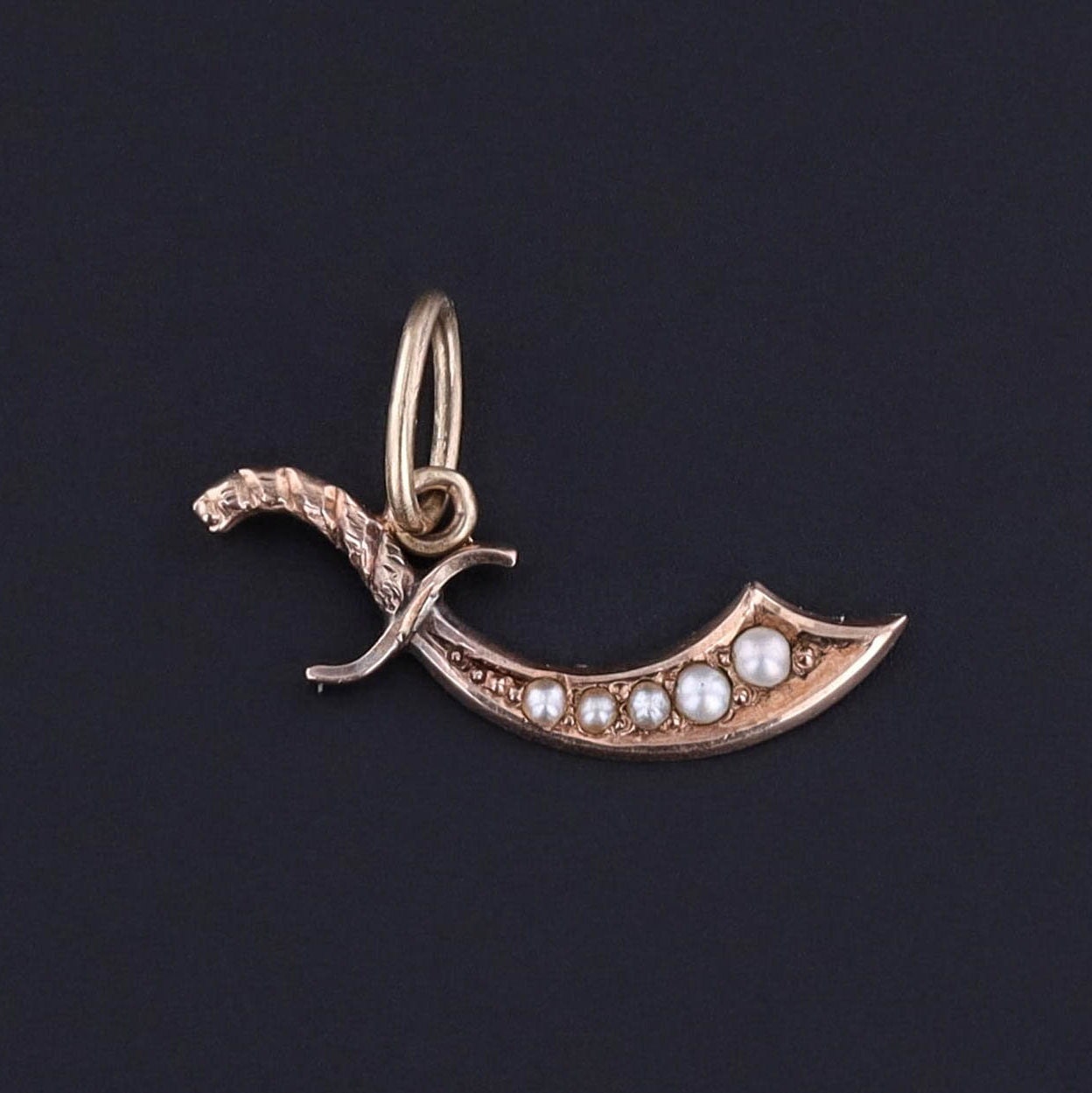 Antique Pearl Dadao Sword Charm of 10k Gold
