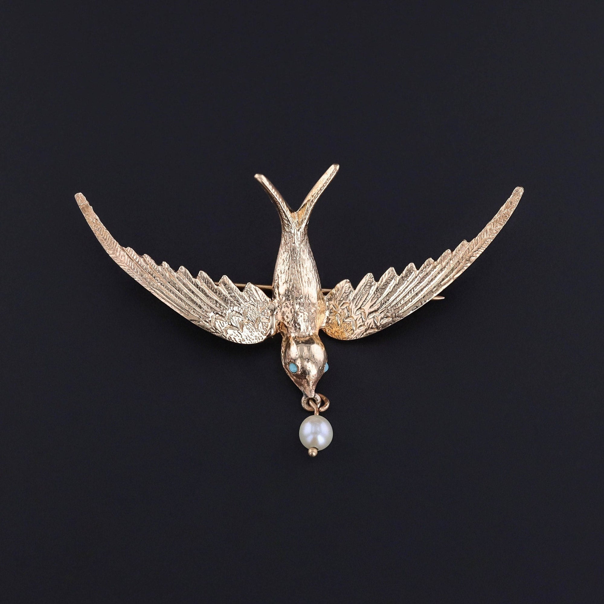 Vintage Swallow Brooch of 14k Gold