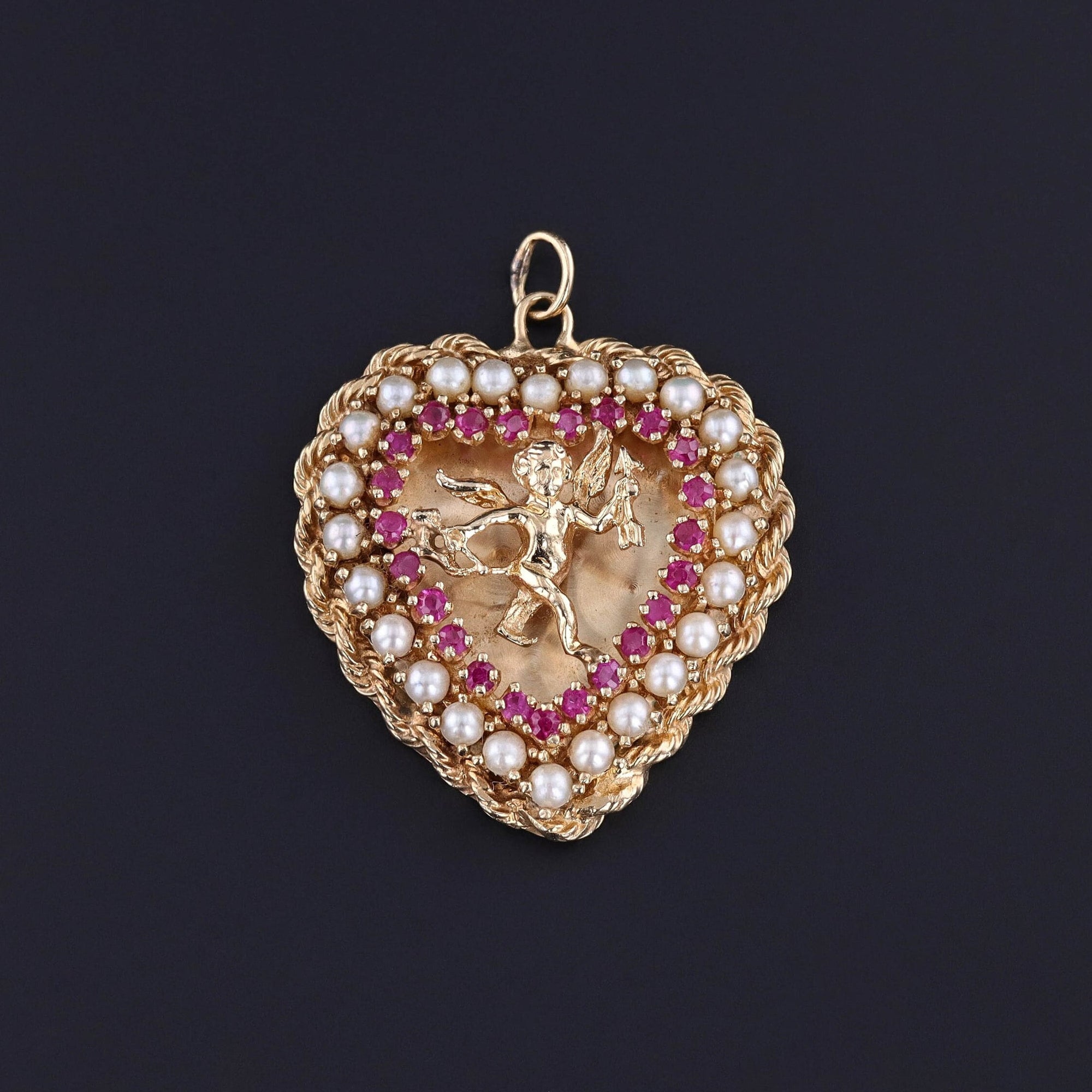Vintage Cupid Heart Pendant of 14k Gold
