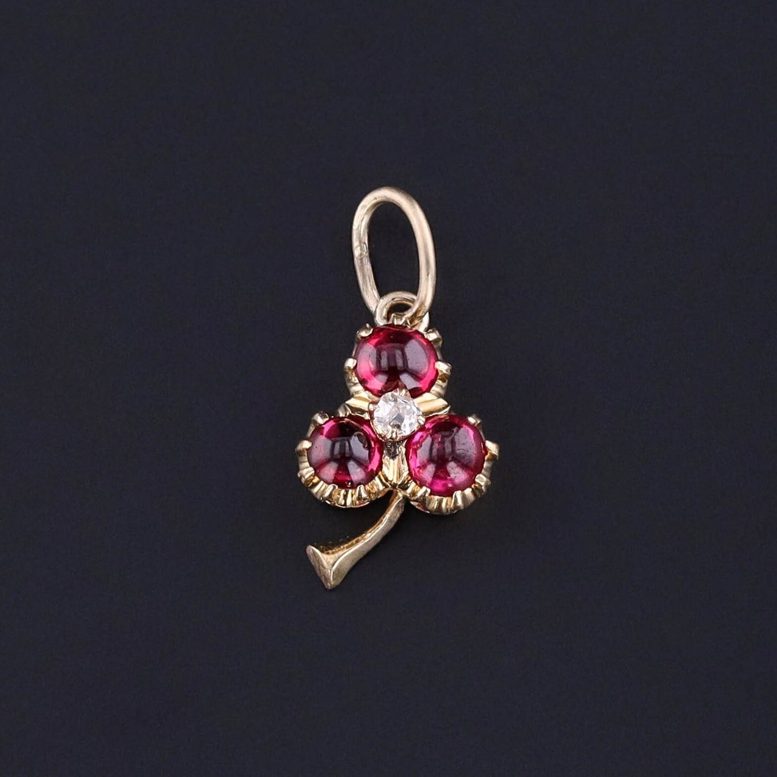 Antique Ruby and Diamond Shamrock Charm of 18k Gold