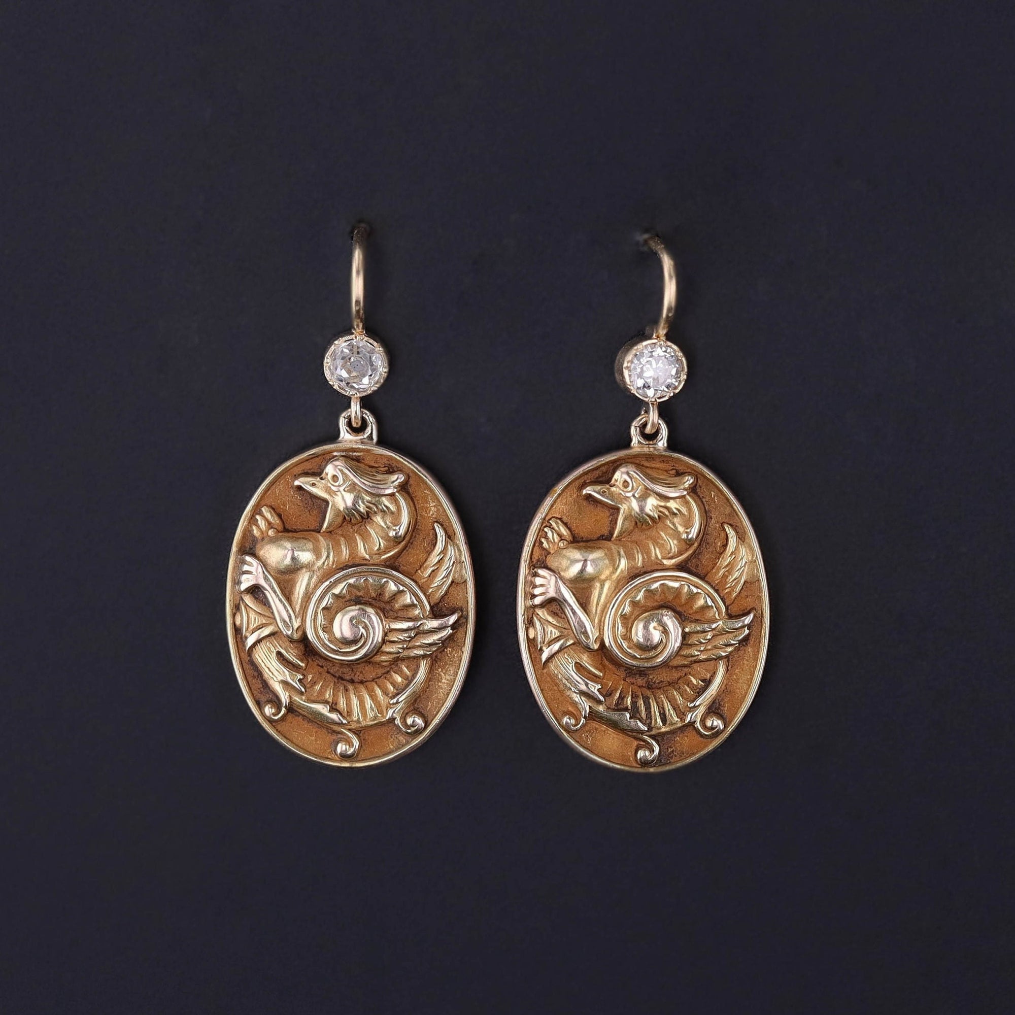 Antique Dragon Earrings of 12ct Gold