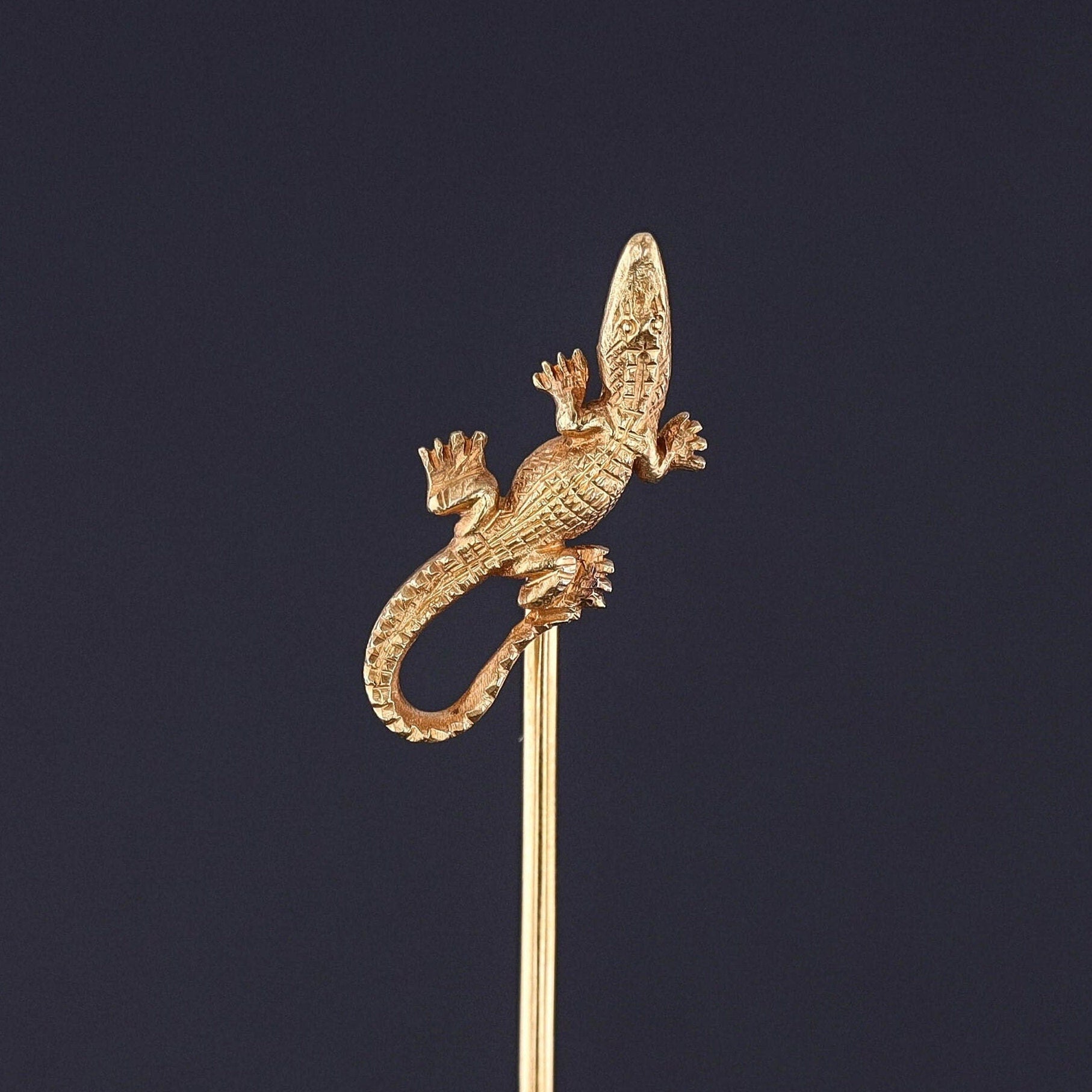 Antique Crocodile Stickpin of 14k Gold