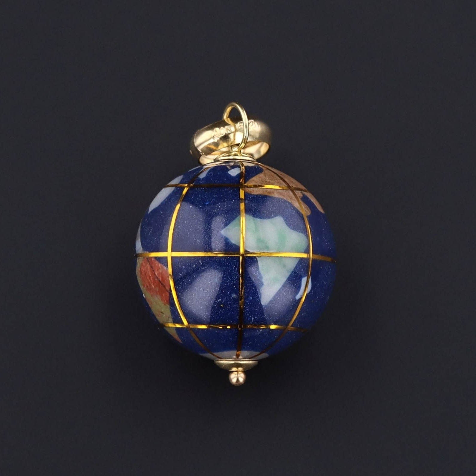 14k Gold & Enamel Globe Pendant | Vintage Spinning Globe Pendant 