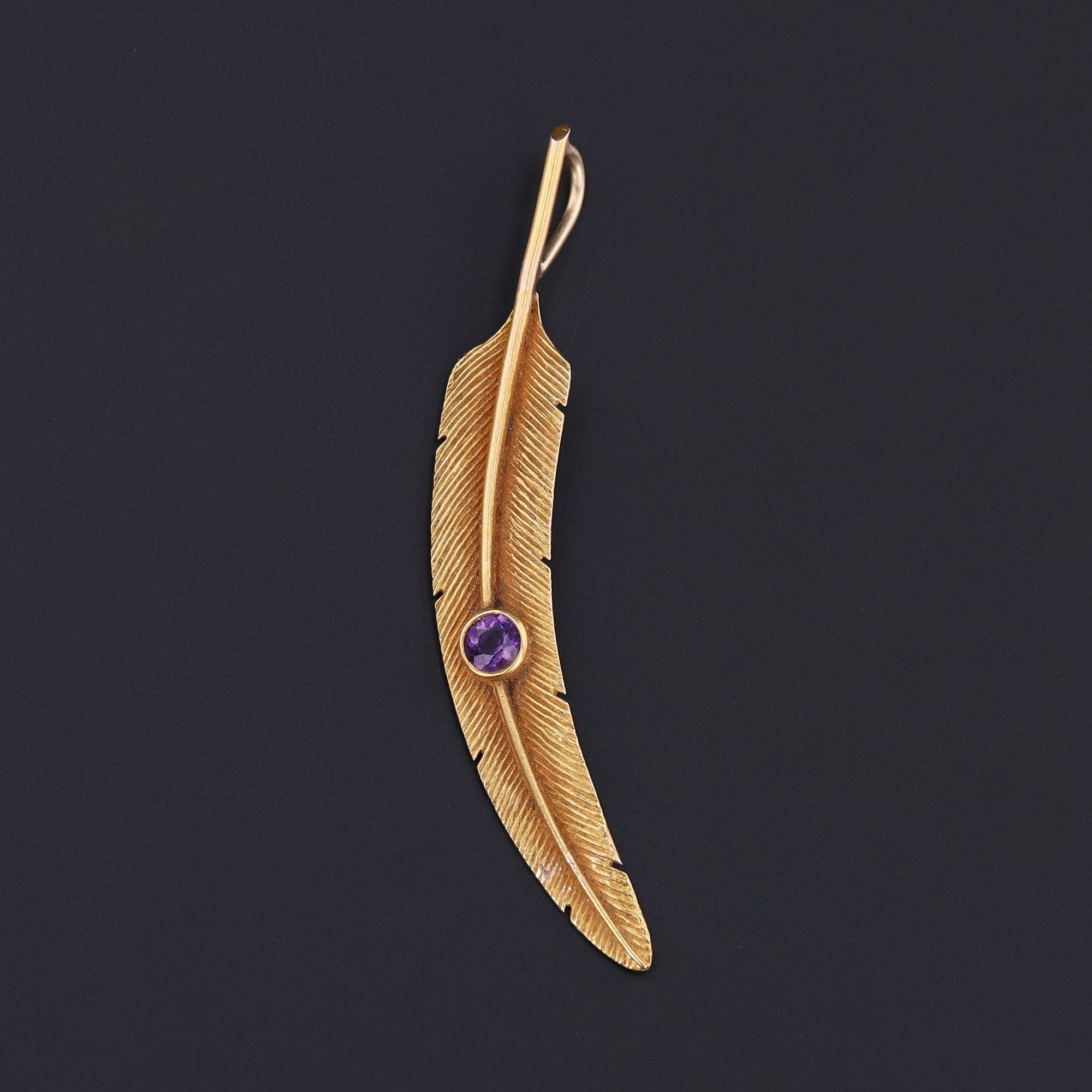 14k Gold & Amethyst Feather Pendant | Antique Pin Conversion 