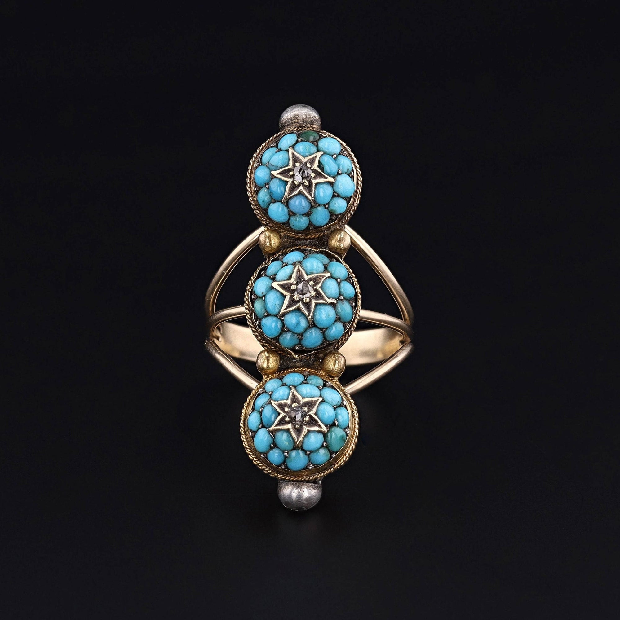 Antique Turquoise Conversion Ring of 14k Gold
