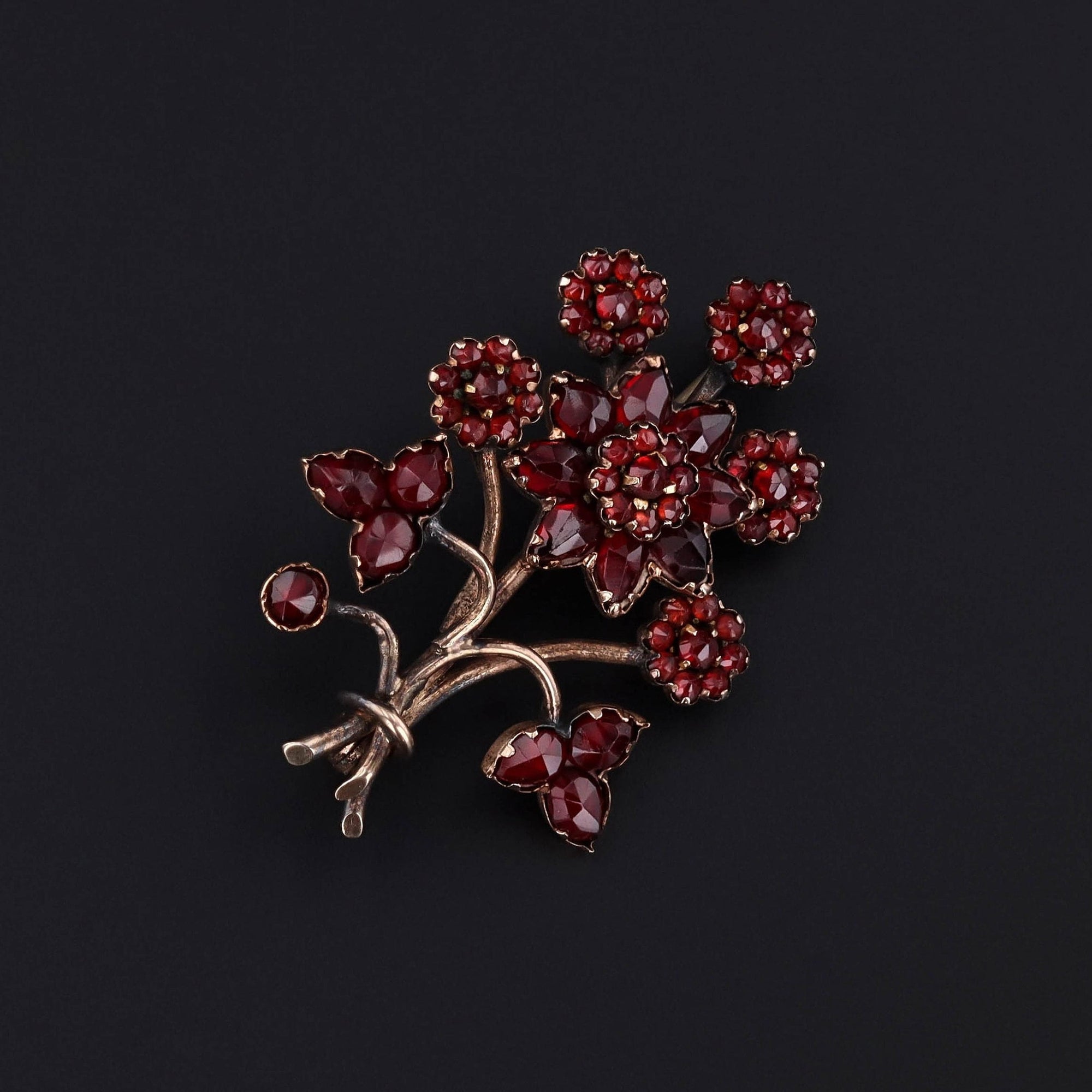 Antique Bohemian Garnet Flower Brooch