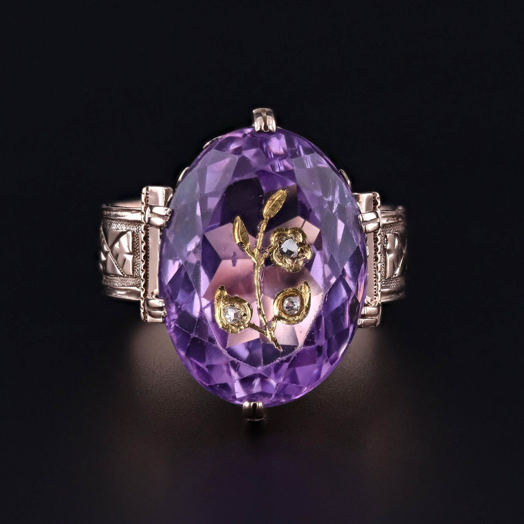 Antique Amethyst Rose of Sharon Ring of 9ct Gold