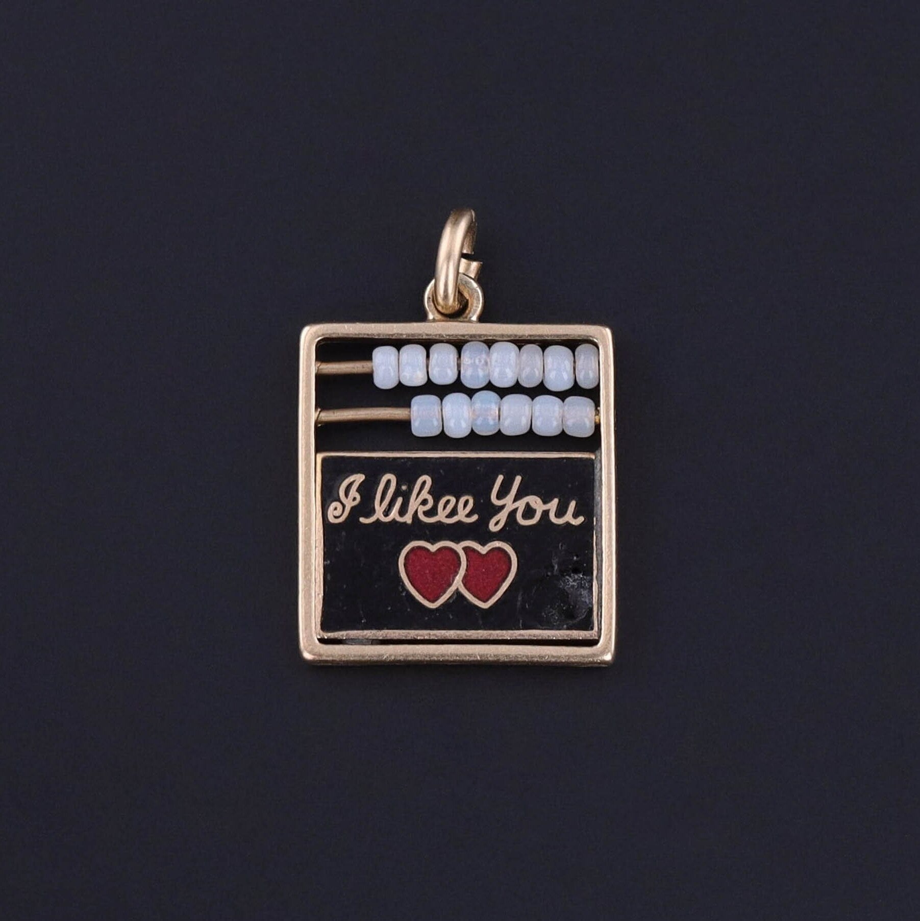 Vintage Love Token Abacus Charm of 14k Gold