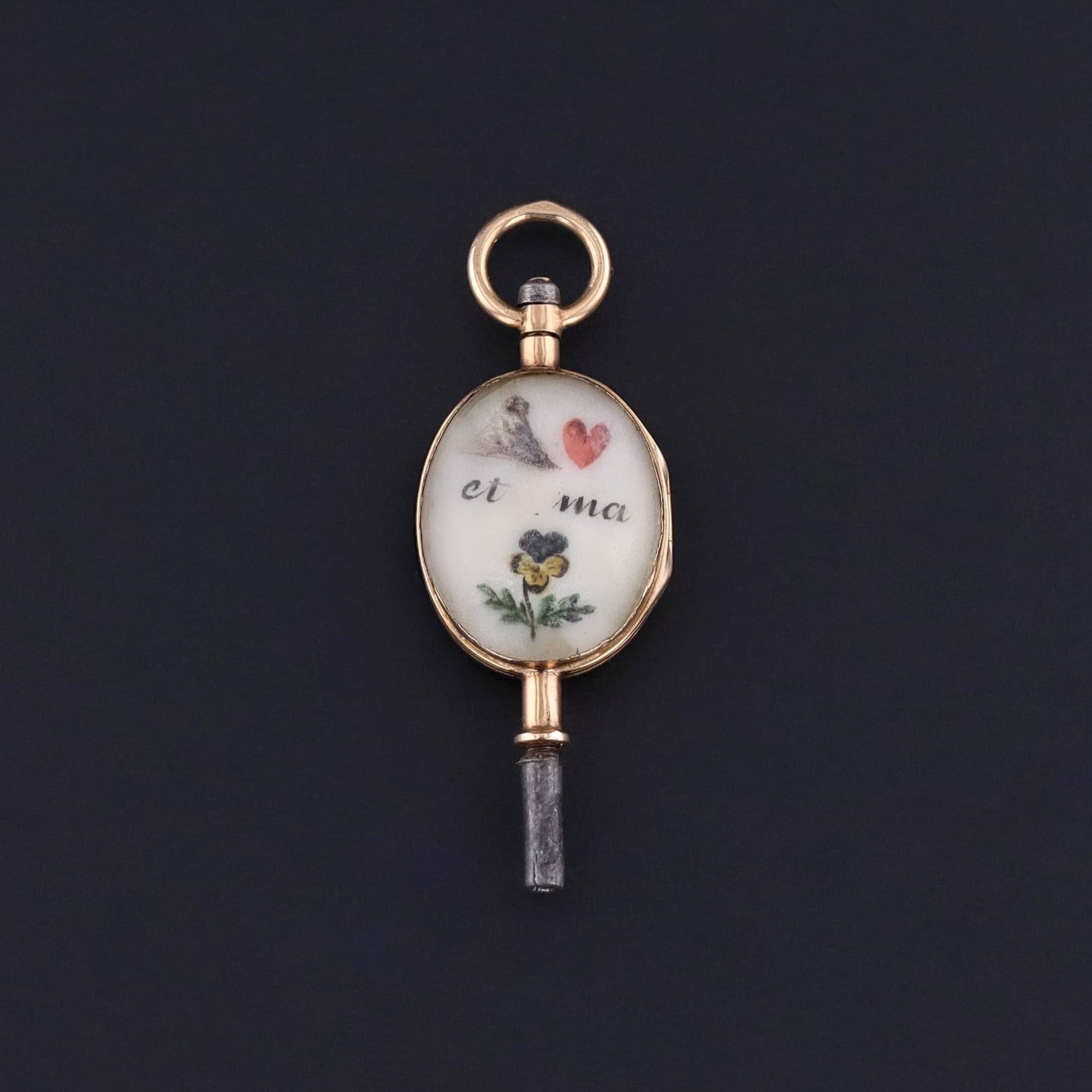 Antique Rebus Puzzle Watch Key of 18k Gold