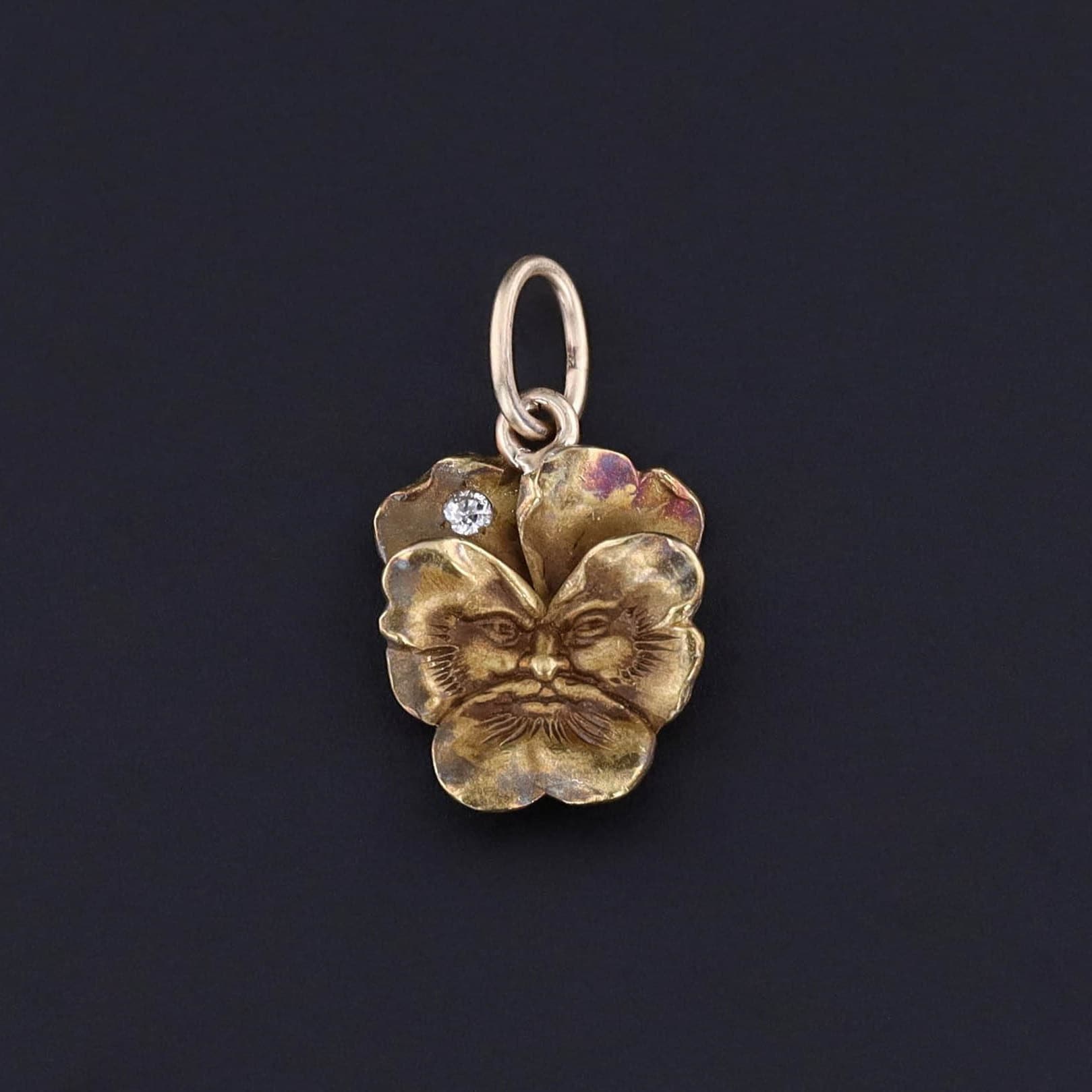Antique Pansy Man Charm of 14k Gold