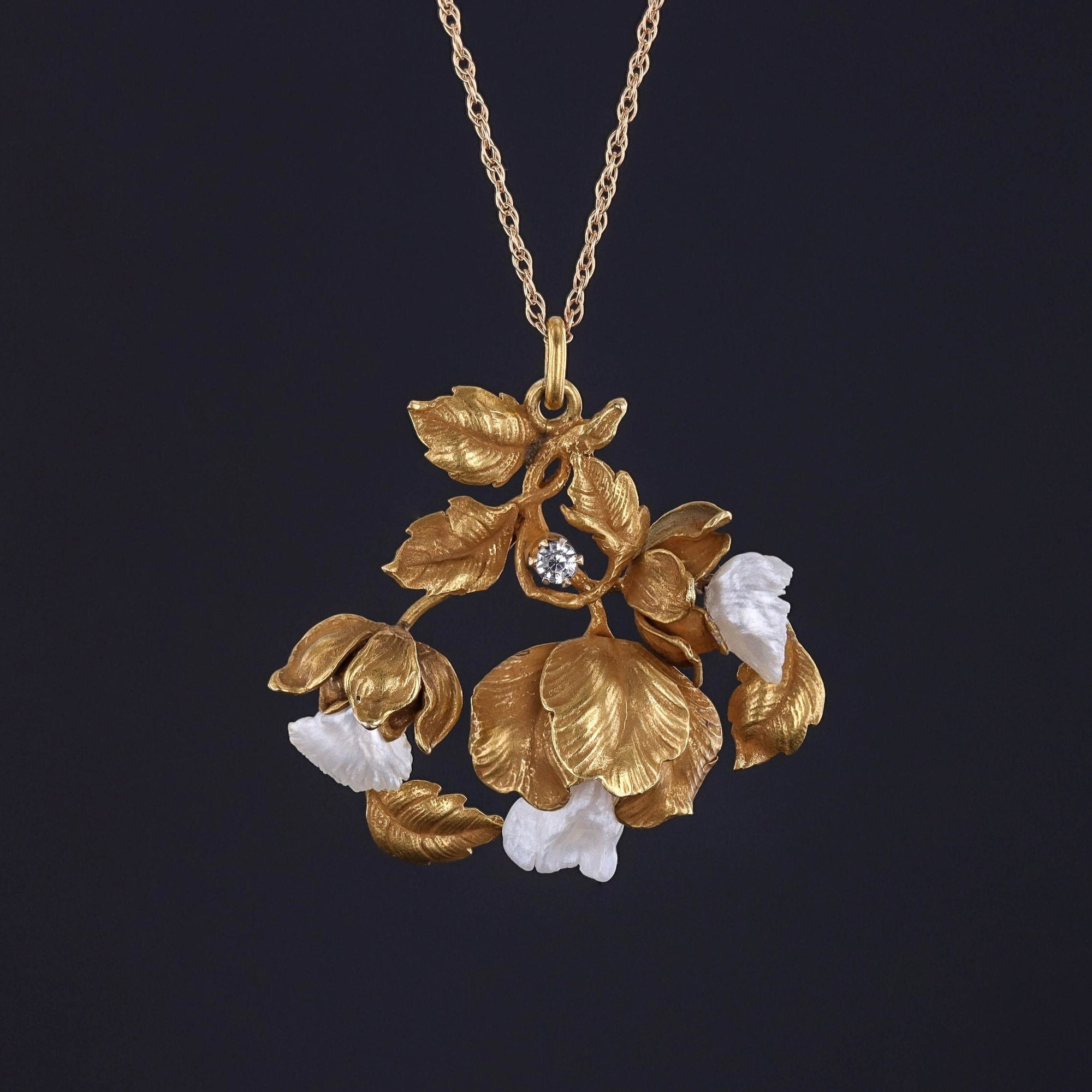 Antique Pearl Flower Pendant of 14k Gold