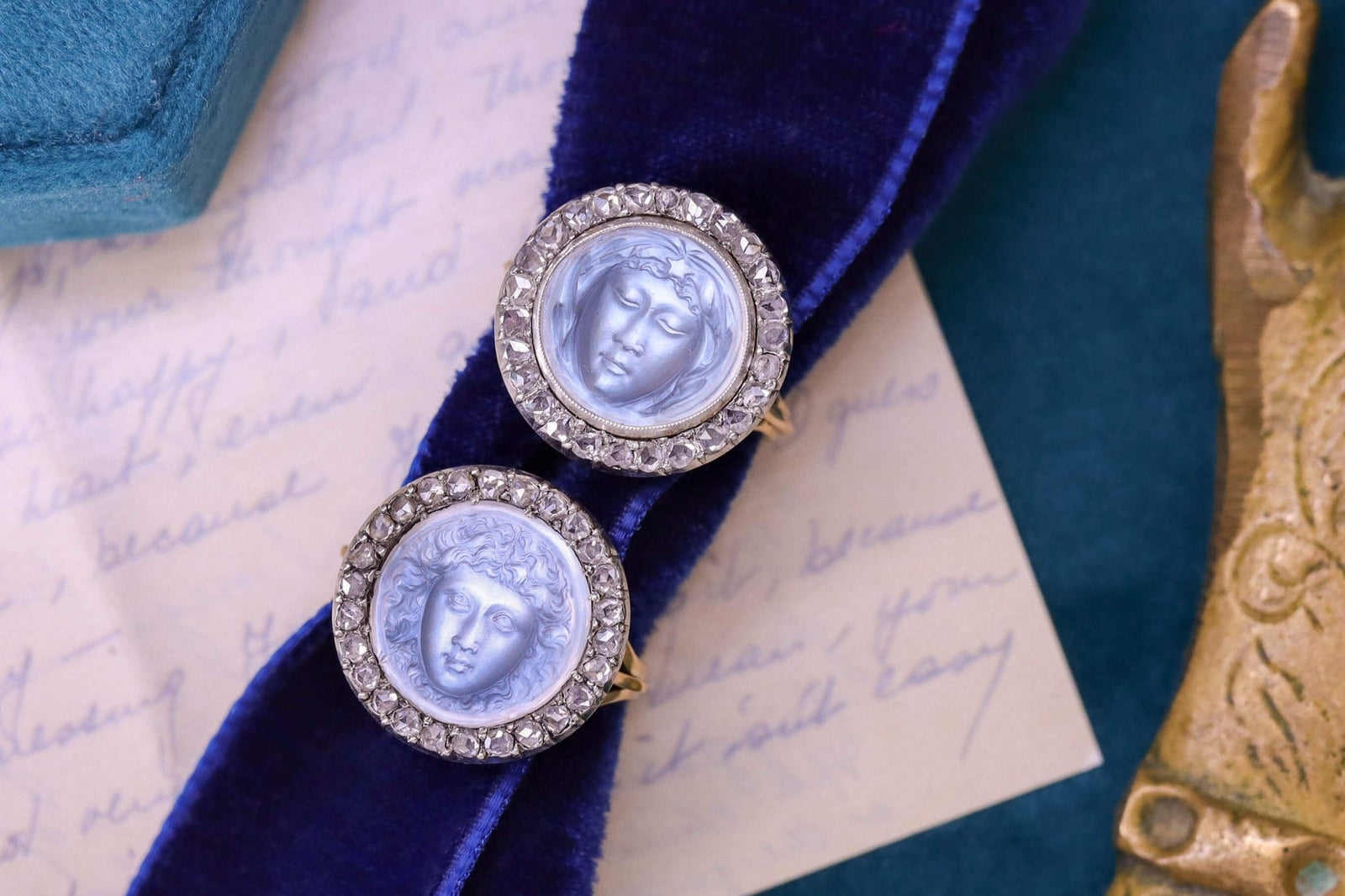Antique Moonstone Cameo Conversion: A Victorian Brooch Reborn as Two Rings - Trademark Antiques