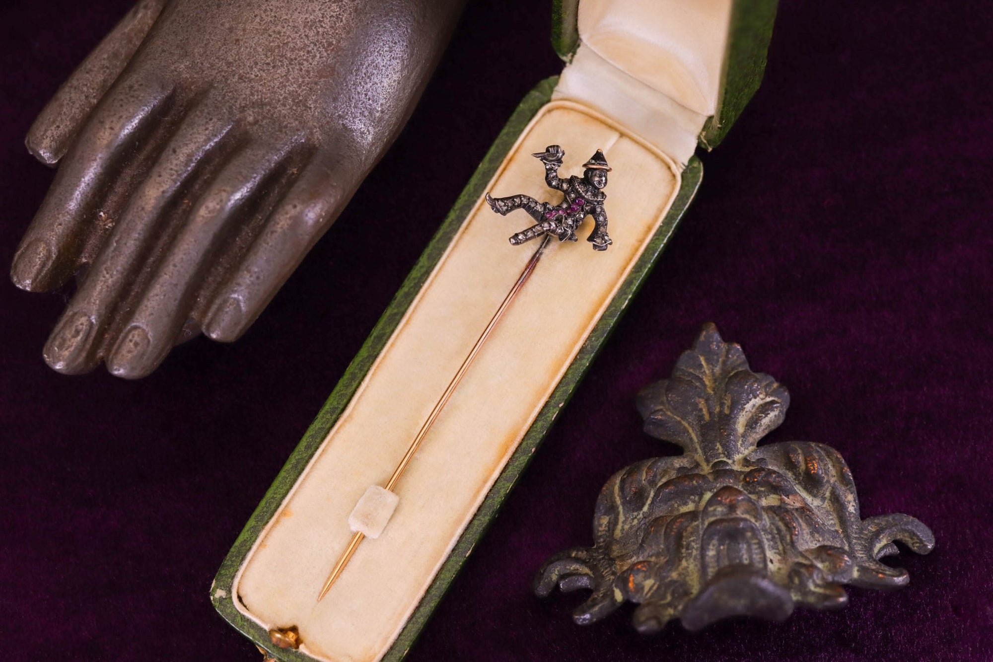 The Deadly Jester: A Rare Early 19th Century Pierrot Stickpin - Trademark Antiques