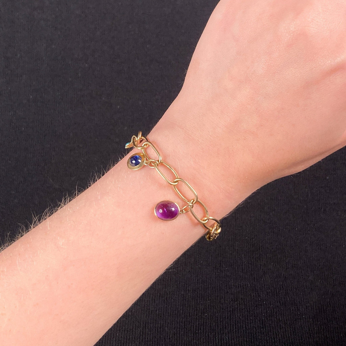 14k Gold Charm Bracelet with 7 Antique Charms - Trademark Antiques