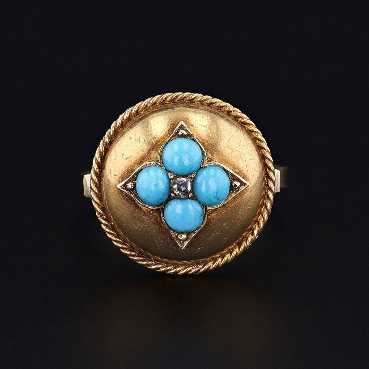 14k Gold Turquoise and Diamond Ring Created from an Antique Button - Trademark Antiques